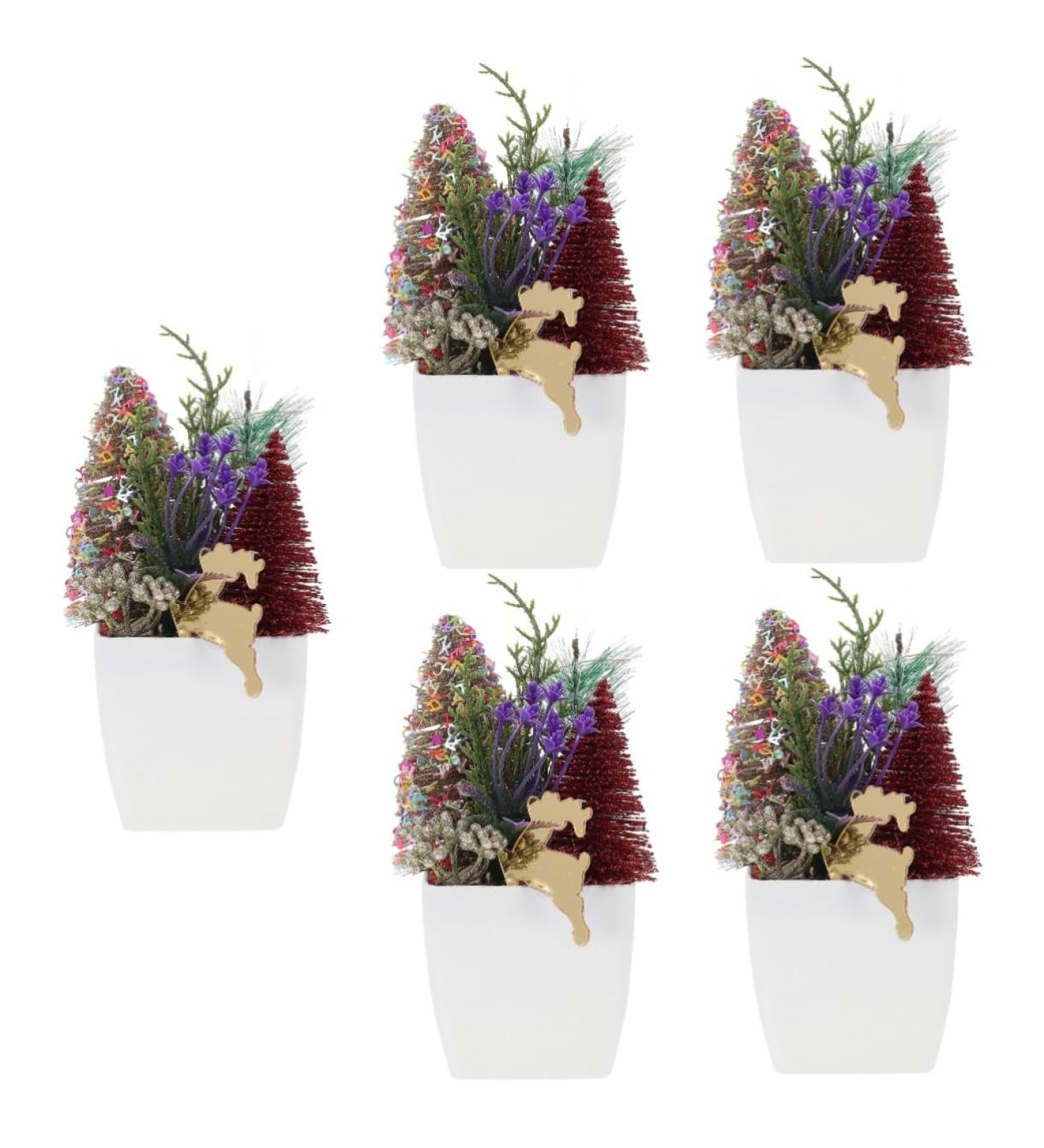 HOMSFOU 5pcs Christmas Simulation Potted Plant Tiny Christmas Tree Christmas Pine Tree Artificial Plant for Desk Decor Fake Plant Christmas Plant Decoration Small Plant Plastic Office Mini Goldenx5pcs 21X11cmx5pcs - Buy Online on SooperMarket.com