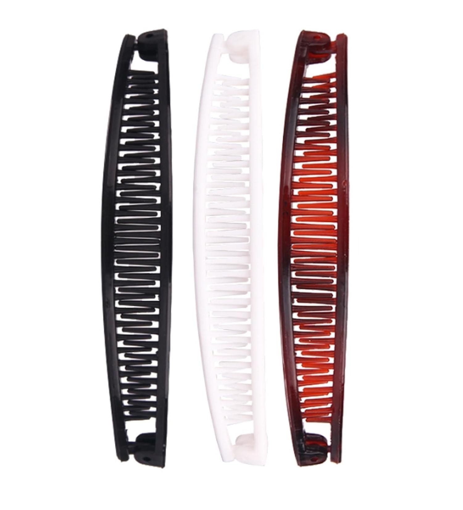 3 Piece Banana Hair Clip Set - Vintage Female Hair Accessories for Girls - Thick Hairpin Comb Tool - Beauty Fashion Clips - White Black Brown - Buy Online on SooperMarket.com