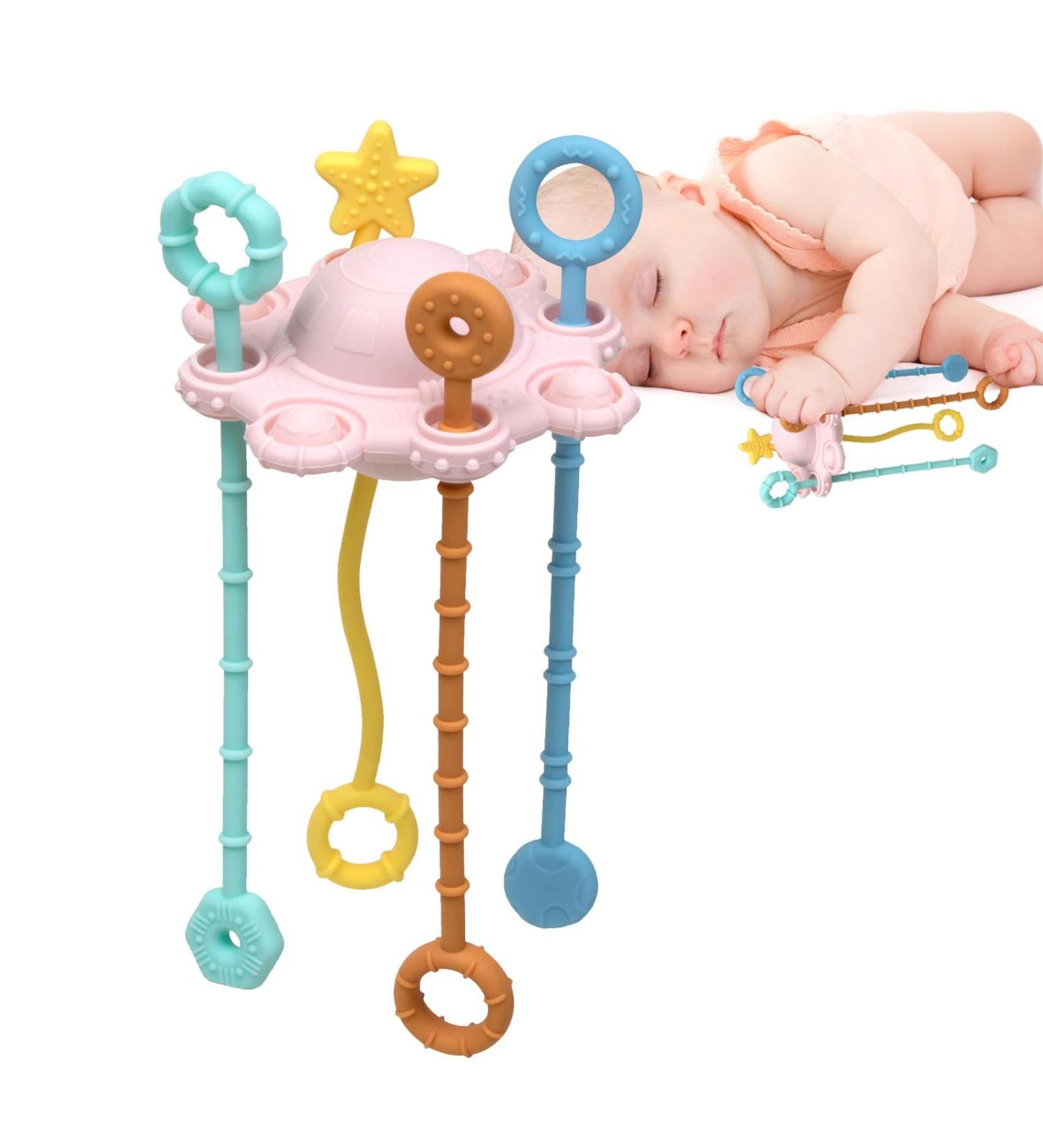 Calakono Spinner Sensor Toy for Toddlers | Safe Montessori Pull String Activity Toys for Travel | Child-Friendly Sliding and Dragging Toys in Pink - Buy Online on SooperMarket.com