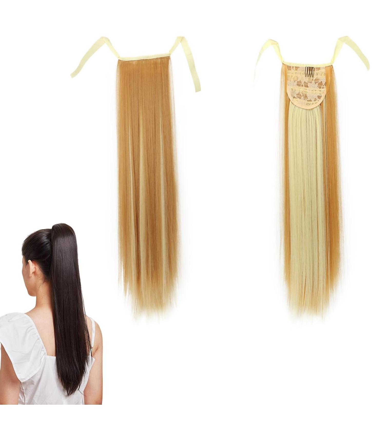 Prinfantasy Ginger Mix Blonde Ponytail Extension 22 inch - Synthetic Wrap Around Hairpiece for Women - Buy Online on SooperMarket.com