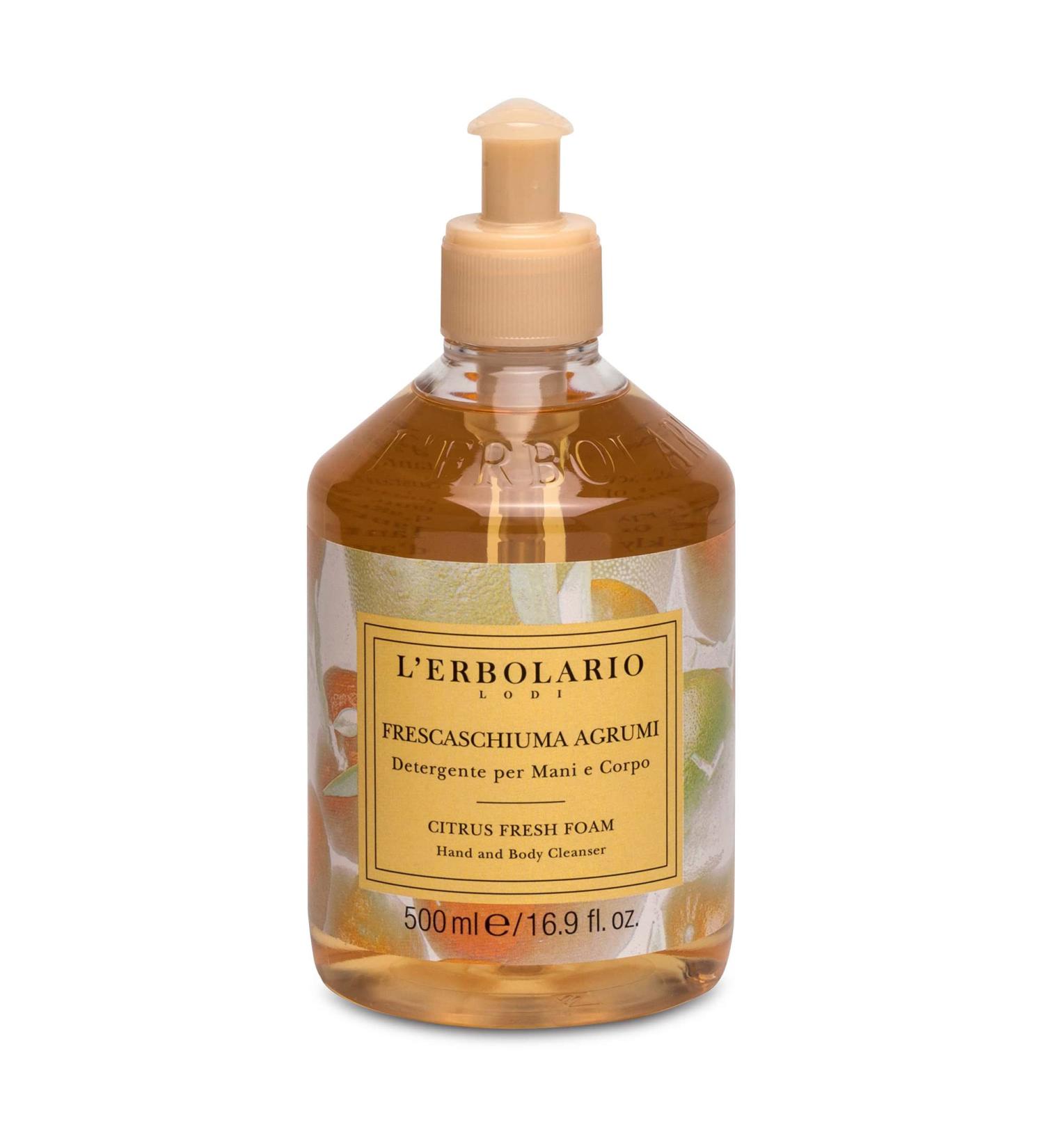 L'Erbolario Hand and Body Cleanser - Citrus Fresh Foam Silicone & Paraben Free - Soft & Clean Skin for All Types - 16.9 oz - Daily Use Body Wash - Buy Online on SooperMarket.com