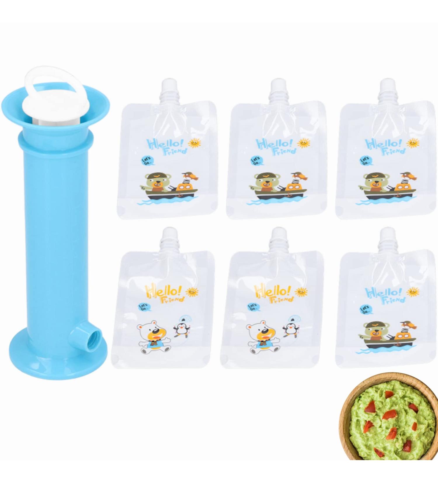 Squeeze Station 7pcs Baby Food Pouch Maker with Reusable Pouches - Portable DIY Fruit Puree Filler for Infants & Toddlers - Blue, Perfect for Outdoor Travel & Kindergarten - Buy Online on SooperMarket.com