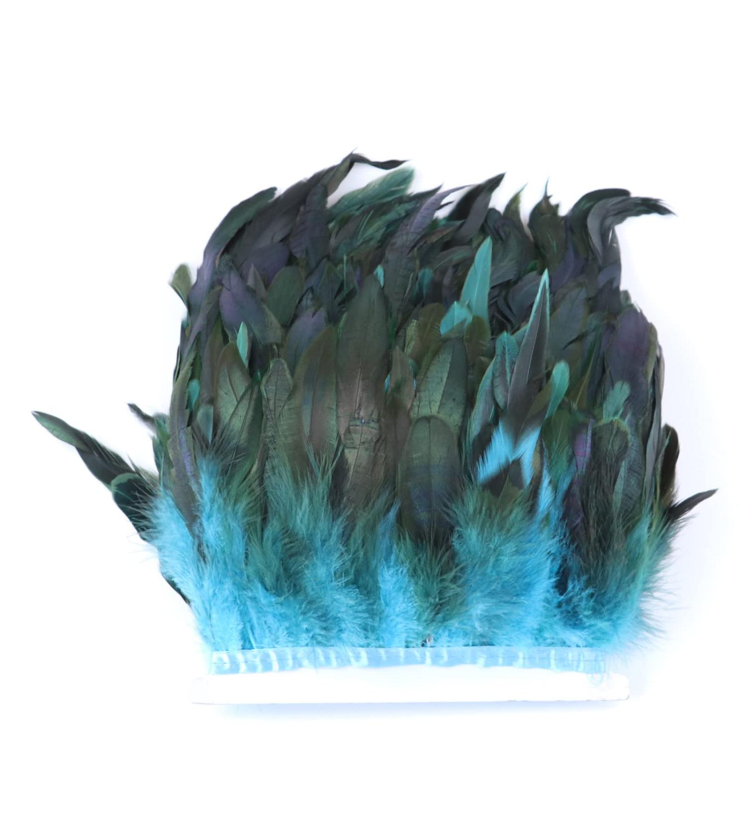 Lyras Turquoise Rooster Feathers Fringe Trim 5-7 inch Width - Pack of 2 Yards for Clothing, Costumes, Crafts - Buy Online on SooperMarket.com