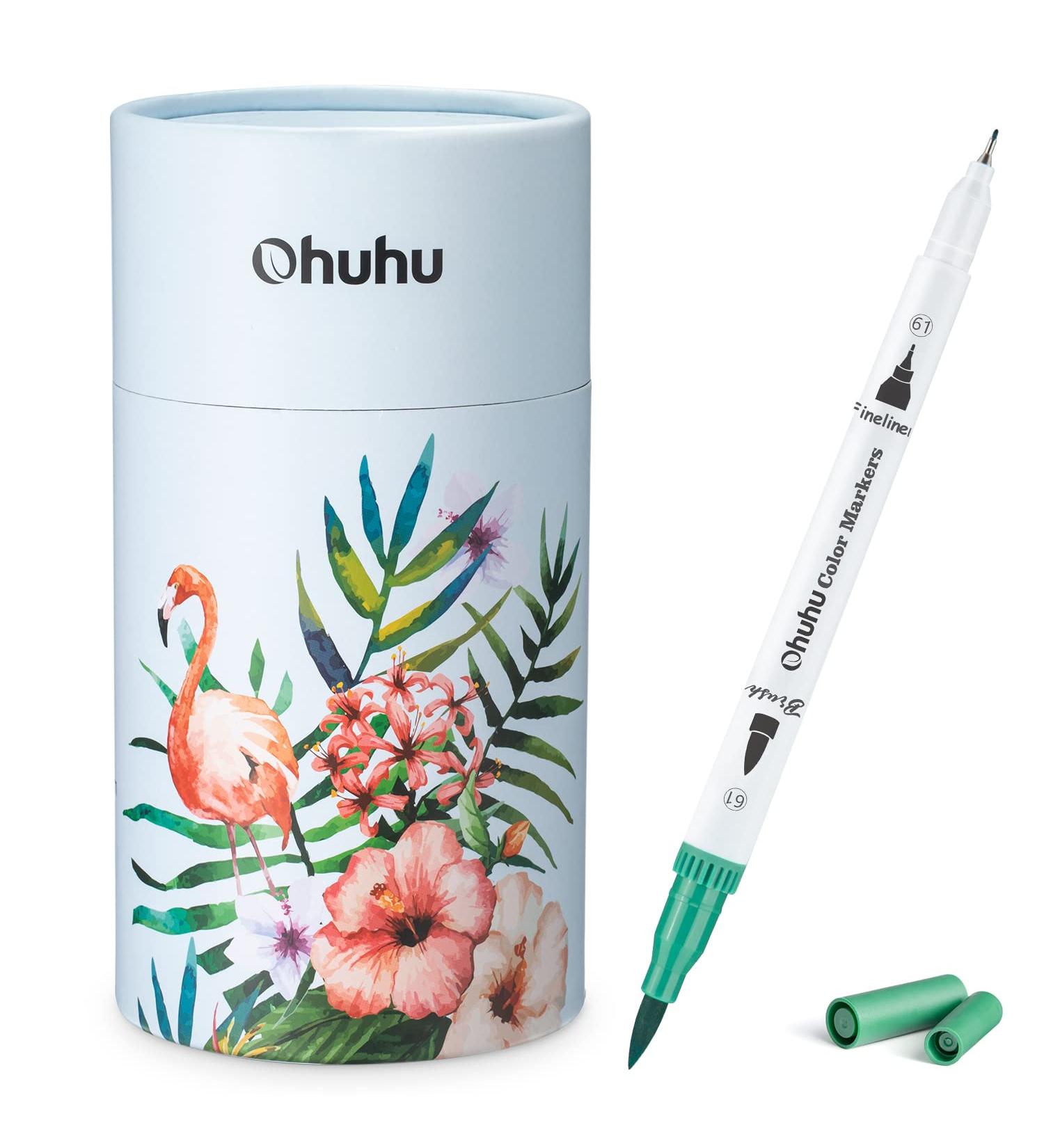 Ohuhu 60 Colors Dual Brush Fine Tips Art Markers - Watercolor Pens for Adults & Kids - Non-Toxic - White Package - Buy Online on SooperMarket.com