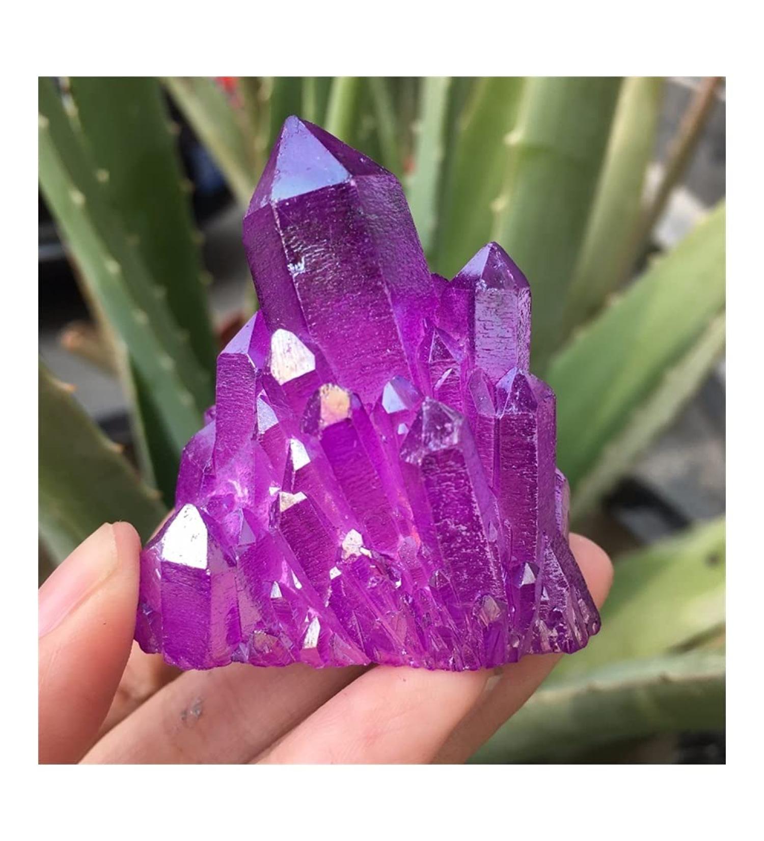 Stone Crafts Rare Beautiful Purple Flame Aura Quartz Crystal Cluster Specimen Reiki Crystals - Buy Online on SooperMarket.com