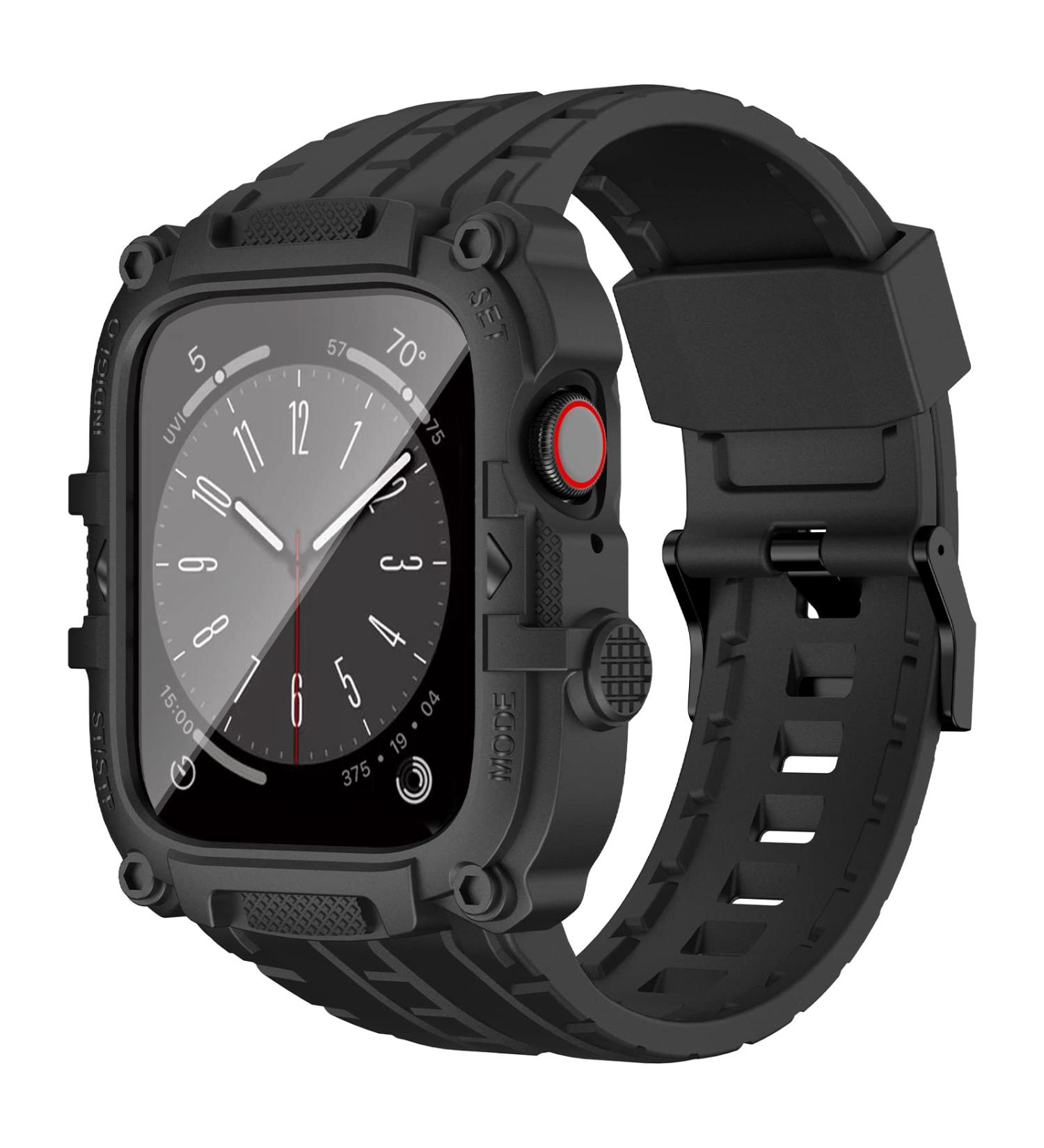 YALOCEA Compatible with Apple Watch Band 44mm with Case Built-in Screen Protector Rugged Shockproof Strap Bumper Cover with Tempered Glass Screen Protector for iWatch Series 6/SE2/SE/5/4 Matte Black Matte Black 44mm - Buy Online on SooperMarket.com