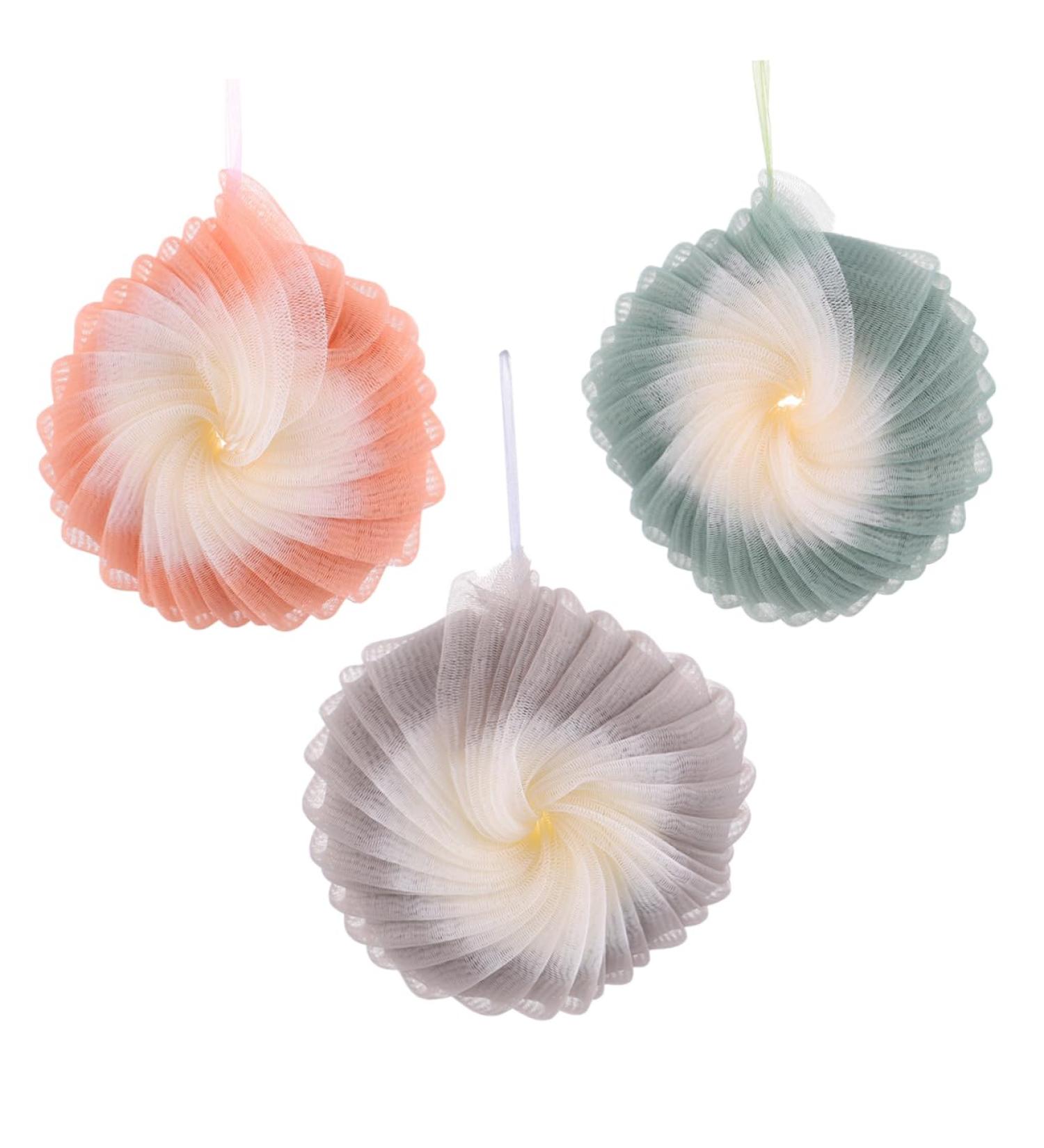 NOLITOY 3 Pcs Natural Two-Ball Bath Sponge Set for Women - Body Wash Accessories Mesh Bath Ball & Plastic Fiber Scrubber - Buy Online on SooperMarket.com