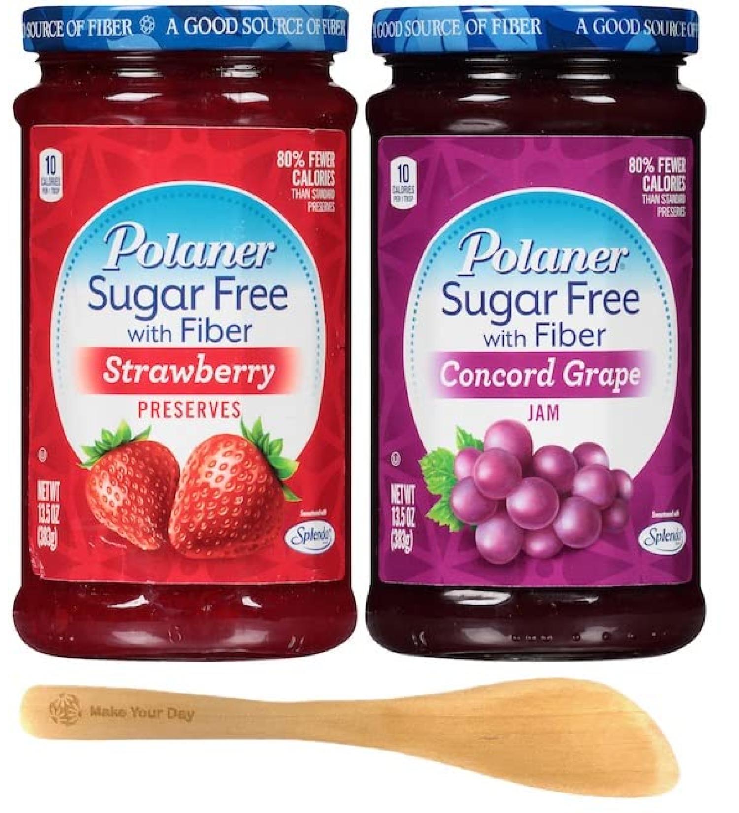 Polaner Sugar Free Preserves with Fiber 13.5oz (Pack of 2) - Strawberry & Concord Grape | Includes Make Your Day Spreader - Buy Online on SooperMarket.com