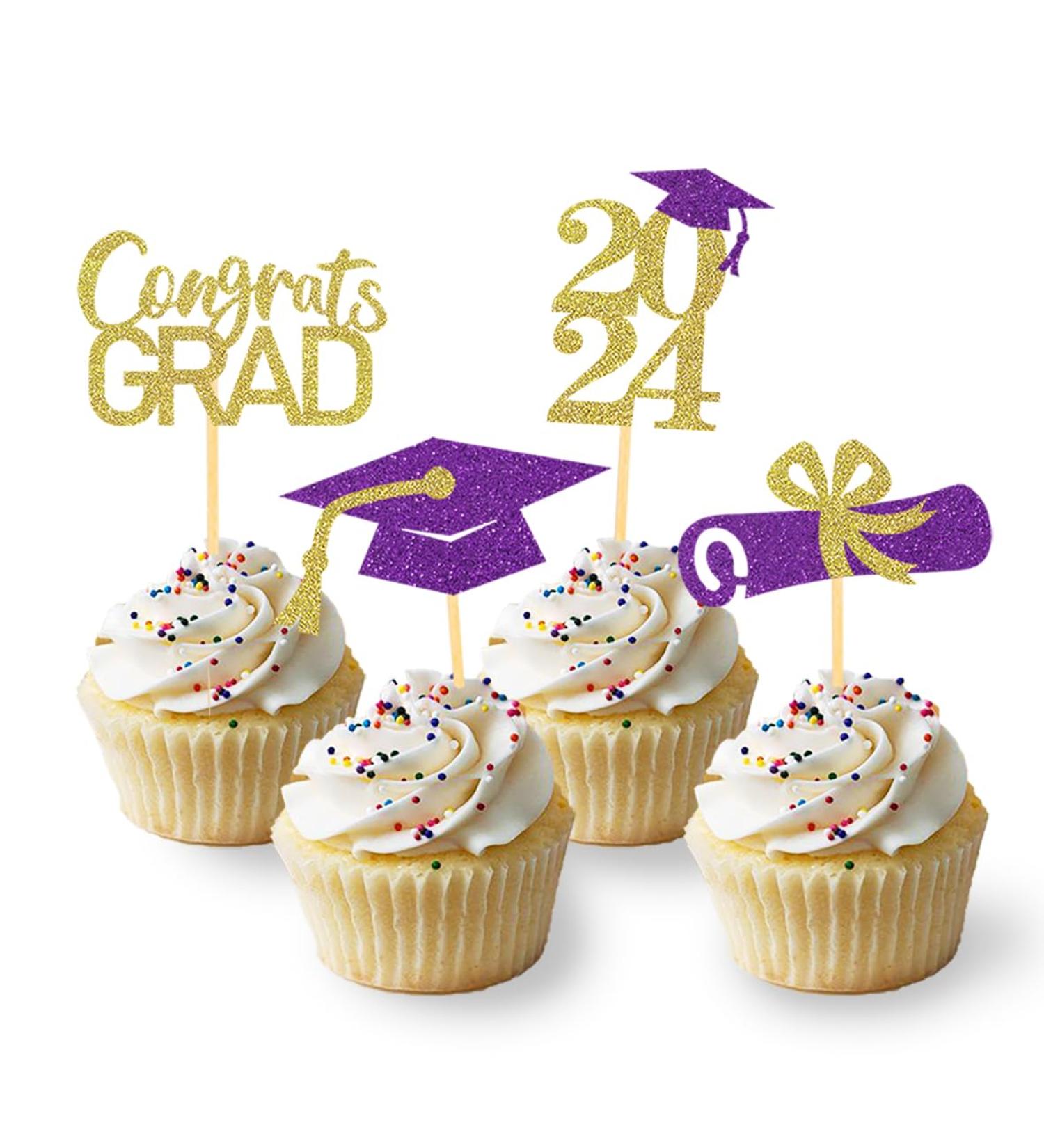 24Pcs Graduation Cupcake Toppers Graduation Cupcake Picks for Cupcake Food Decorations - Class of 2024 Graduation Cupcake Toppers Supplies (Purple & God) - Buy Online on SooperMarket.com