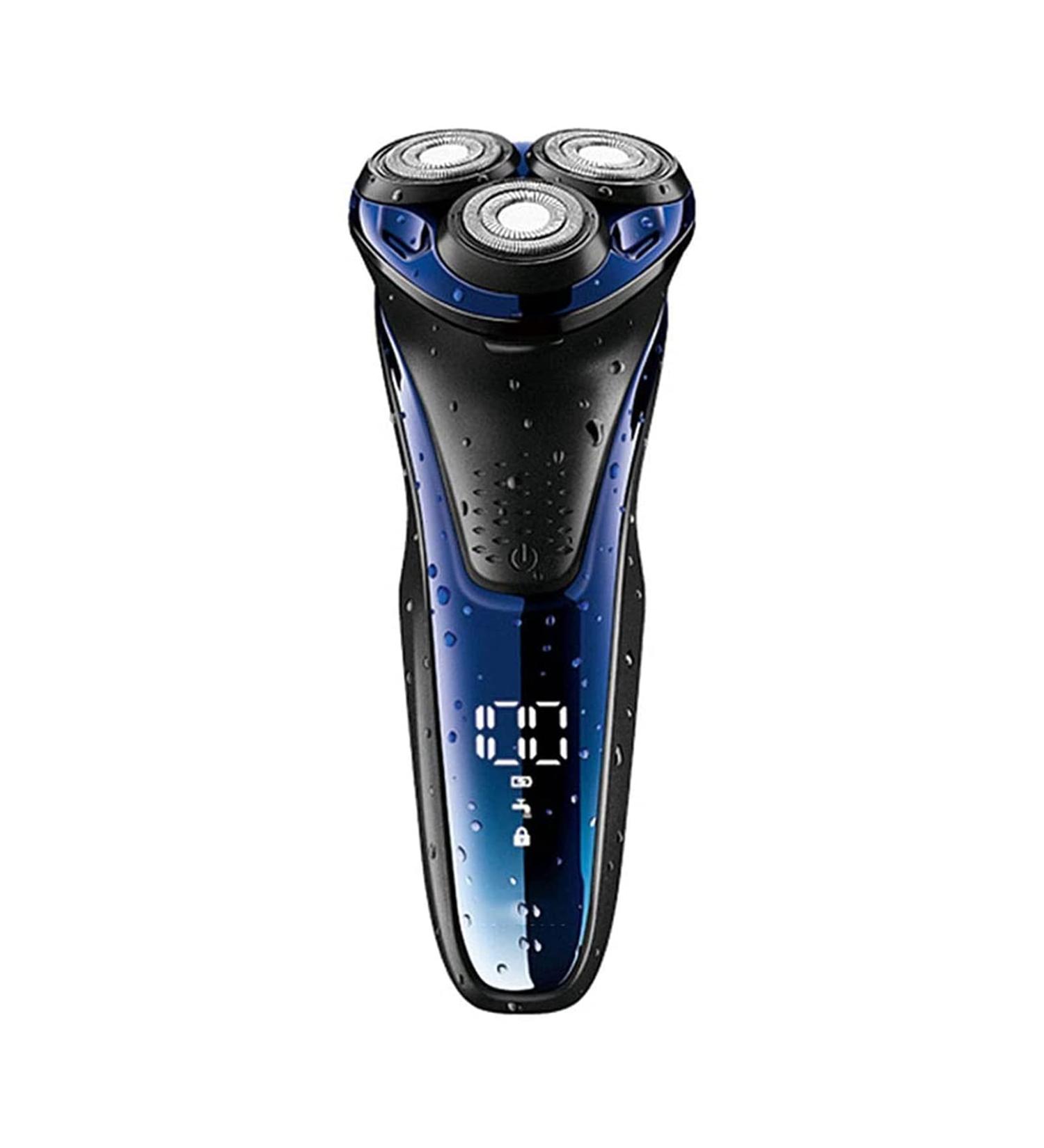 Premium Waterproof Electric Shaver for Men - Cordless Rechargeable Rotary Razor with Pop-up Trimmer (Blue) - Ideal for Wet & Dry Use - Buy Online on SooperMarket.com