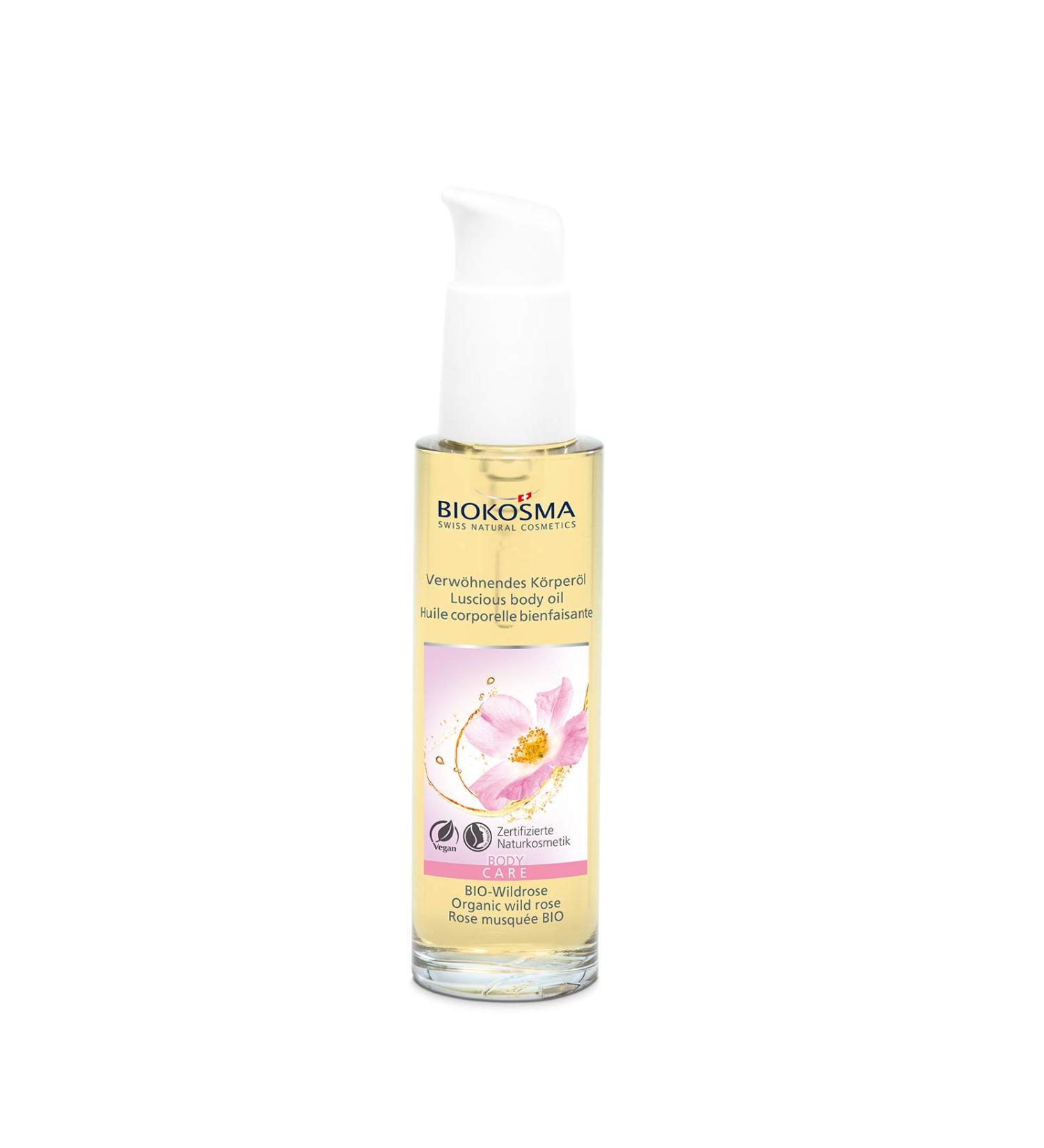 Biocosma body oil Bio-flair / pampering oil for the body with a tender wild rink fragrance / Body Oil for normal and dry skin / 1 x 100ml