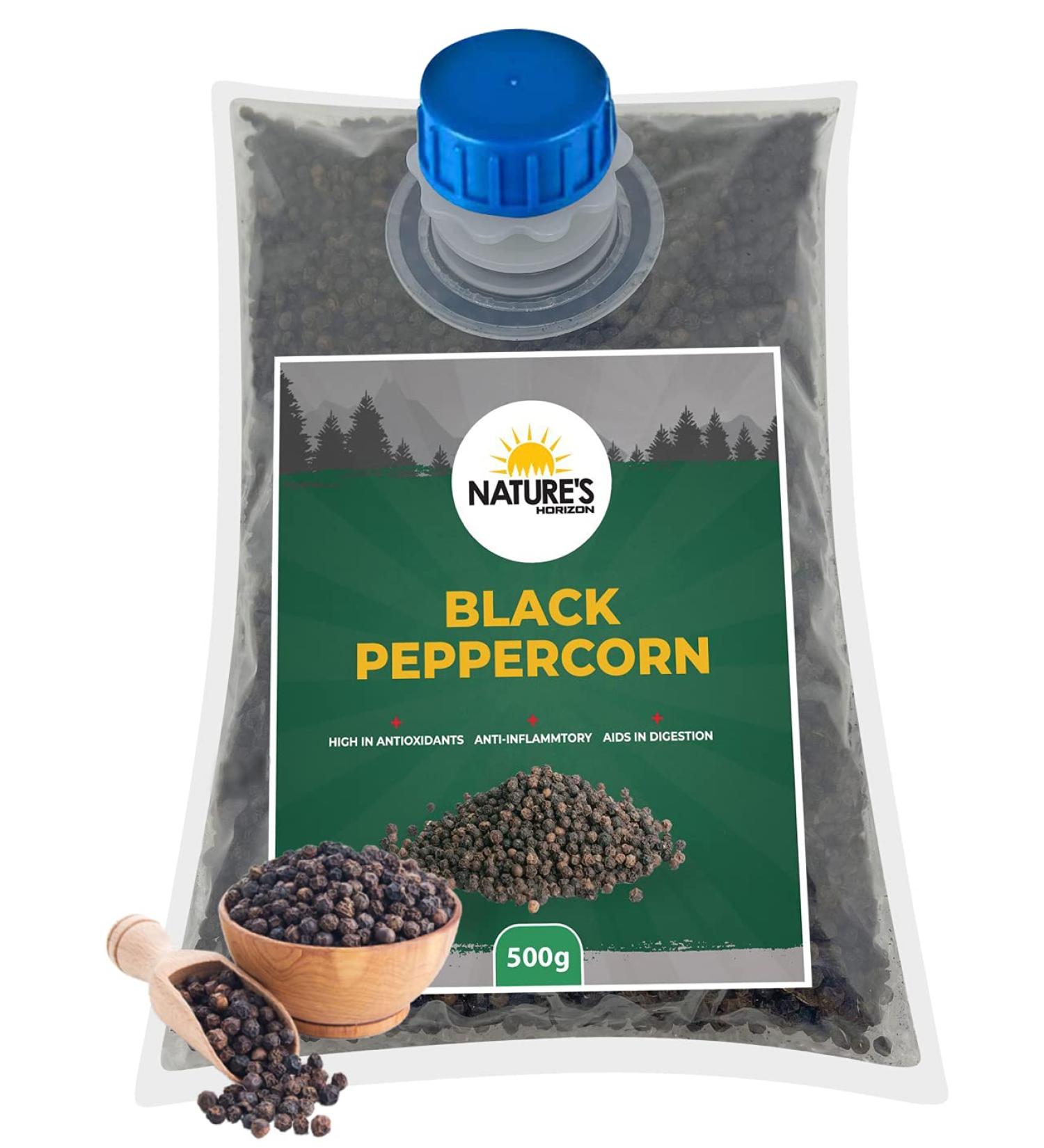 Nature's Horizon Whole Black Peppercorns Premium (500g) - Delicious Flavor, Pure & Natural, Vegan, Gluten-Free - Buy Online on SooperMarket.com
