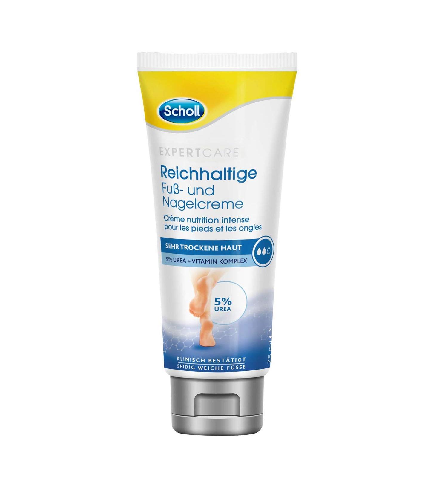Scholl rich foot and nail cream- moisturizing foot cream for stressed feet & toenails- with urea & vitamink complex- 1 x 75ml 75 ml (1 Pack)