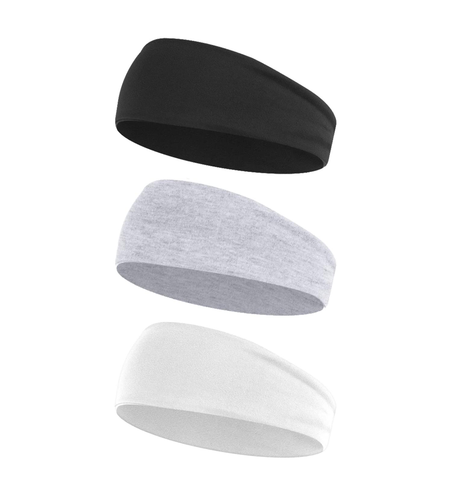 WLLHYF 3 Pcs Non-Slip Yoga Headbands Set for Women - Black White Gray Head Wraps for Workout, Pilates, Running - Soft Cotton Fabric Sweat Hairbands - Buy Online on SooperMarket.com