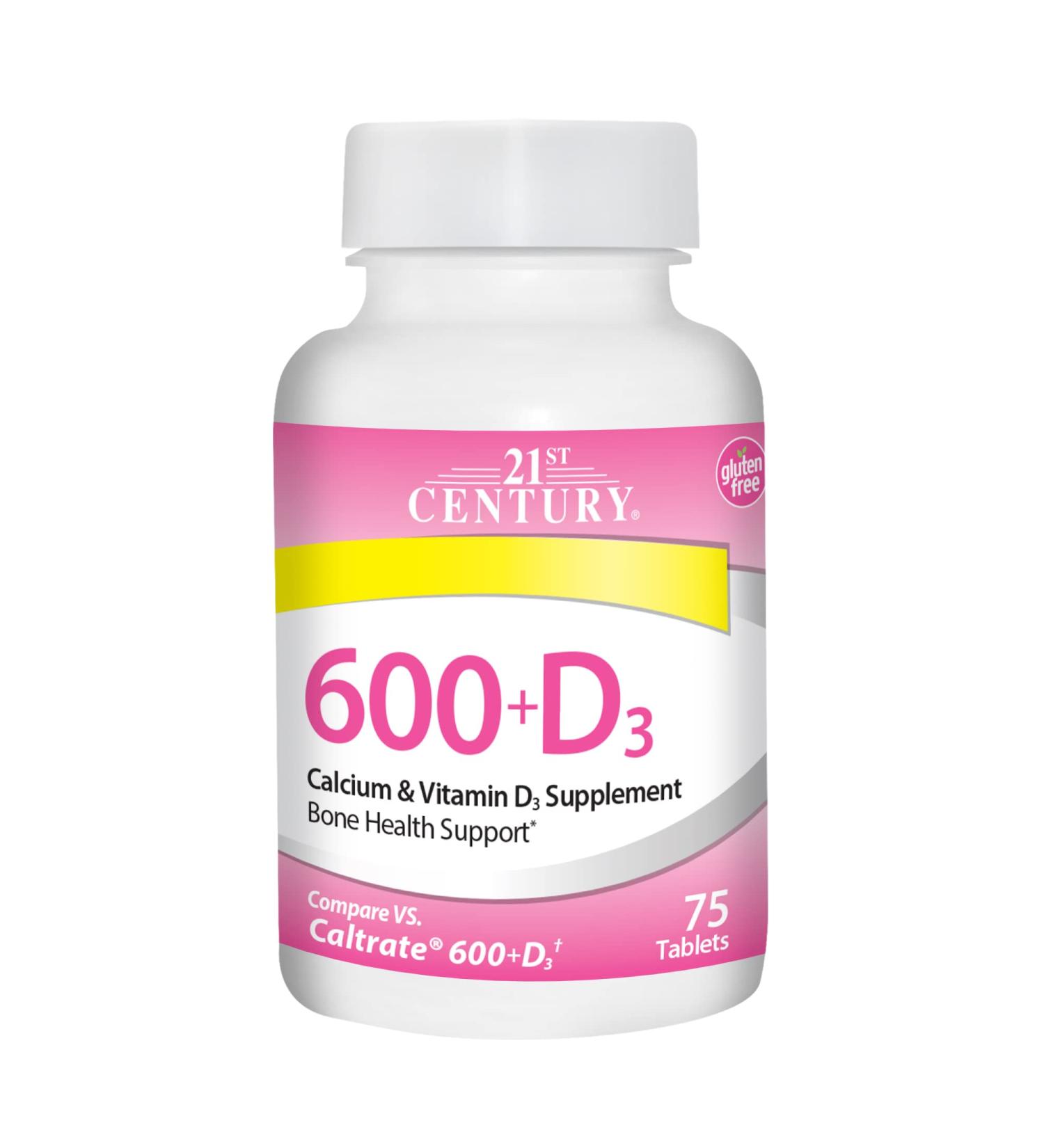 21st Century 600+D3 Calcium Supplement - 75 Tablets for Bone Health - Buy Online on SooperMarket.com
