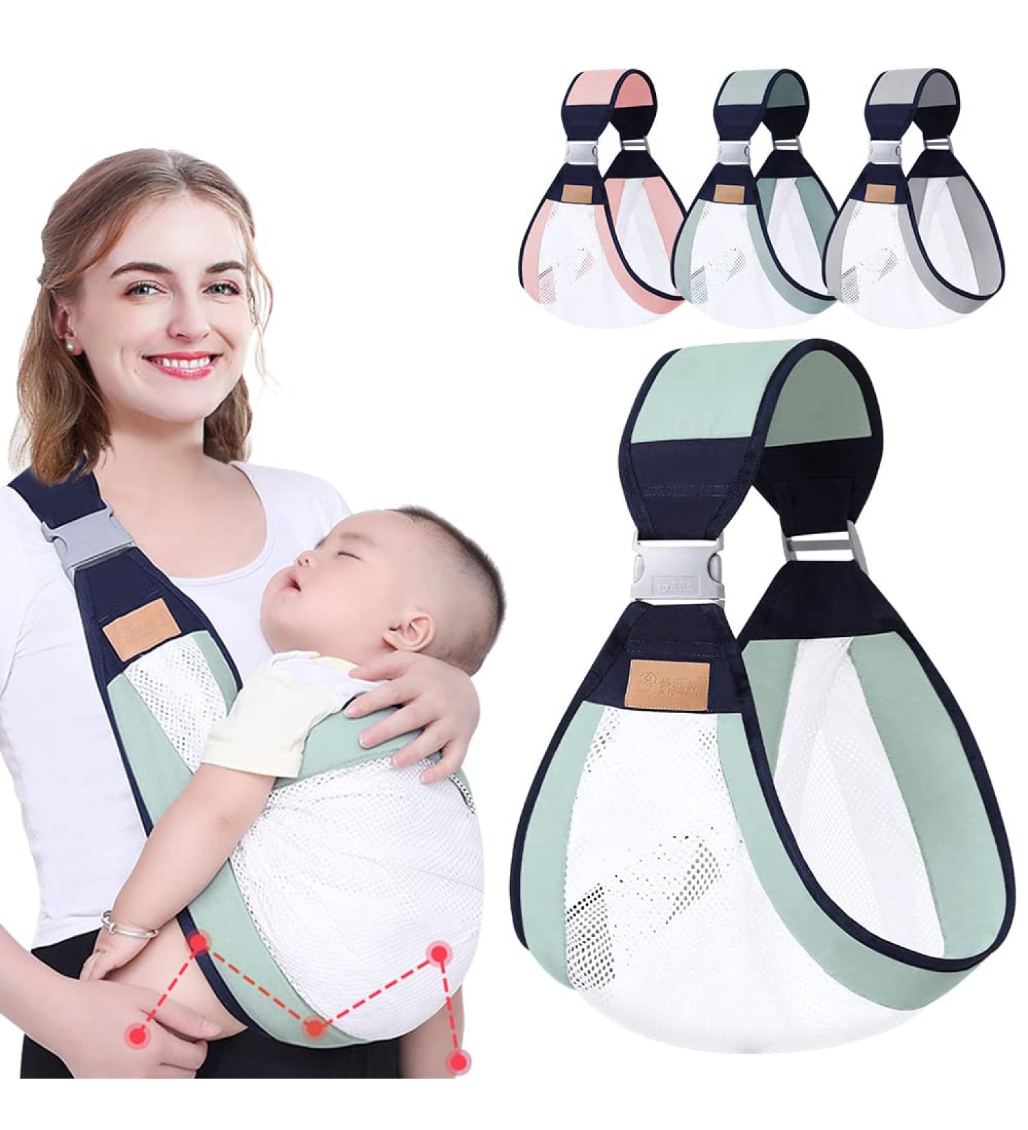HINATAA Breathable Baby Sling | Adjustable Baby Carrier Wrap with Quick Dry Shoulder Straps | For 0-36 Months Babies | Green b - Buy Online on SooperMarket.com