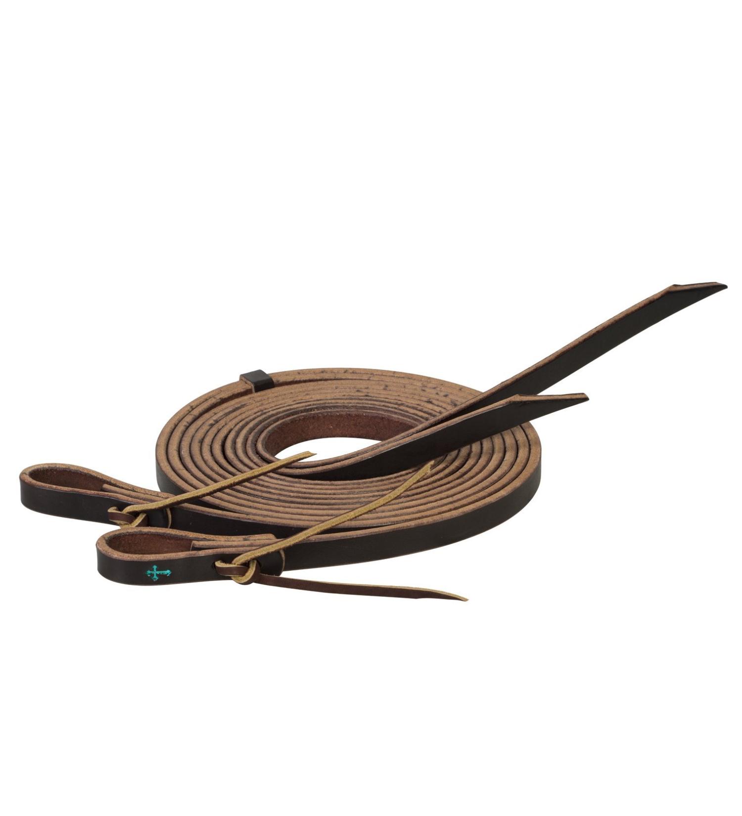 Turquoise Cross Skirting Leather Split Reins, dark oil