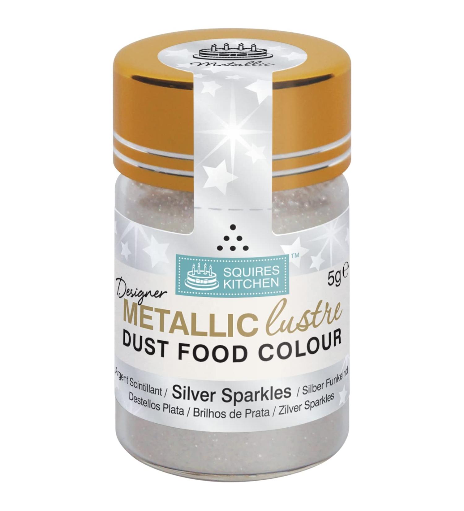 Squires Kitchen Designer Metallic Lustre Dust Silver Sparkle 5g - High-quality edible silver lustre for stunning cake decorations - Buy Online on SooperMarket.com