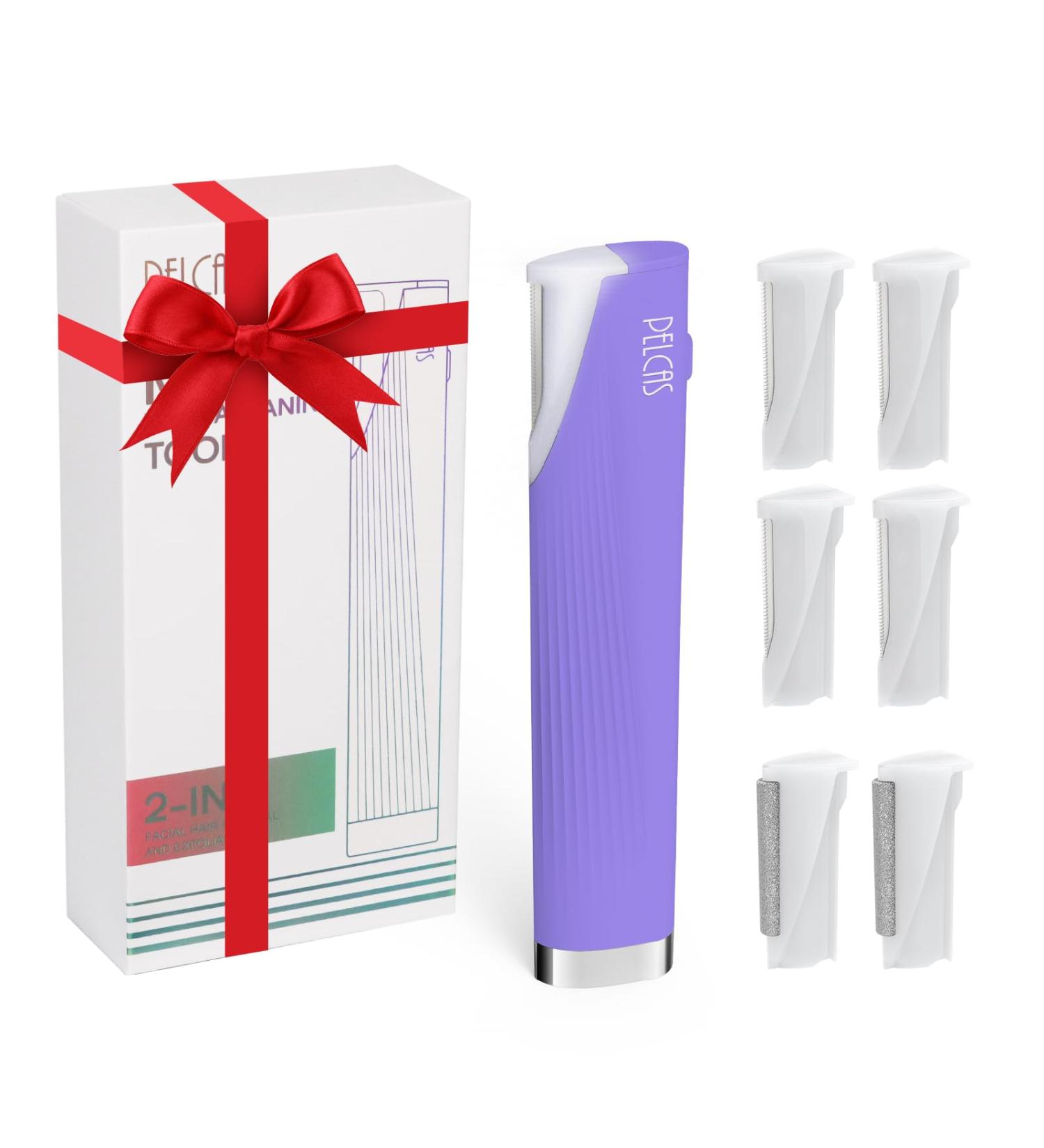 PELCAS Electric Dermaplaning Tool with LED Light - Mini Facial Razor 3 Speeds for Peach Fuzz & Exfoliation - At Home Hair Removal System for Women - 6 Blades BV18-712 Purple - Buy Online on SooperMarket.com