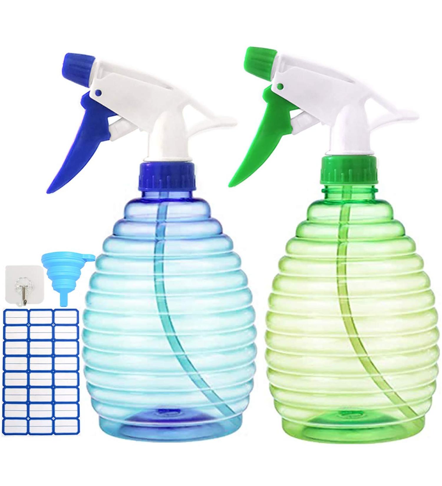 Mister Spray Bottles 16.9oz/500ml - Adjustable Storage Containers for Hair, Plants, and Cleaning - Includes Mini Funnel, Adhesive Hook, and Labels (Blue/Green) - Buy Online on SooperMarket.com