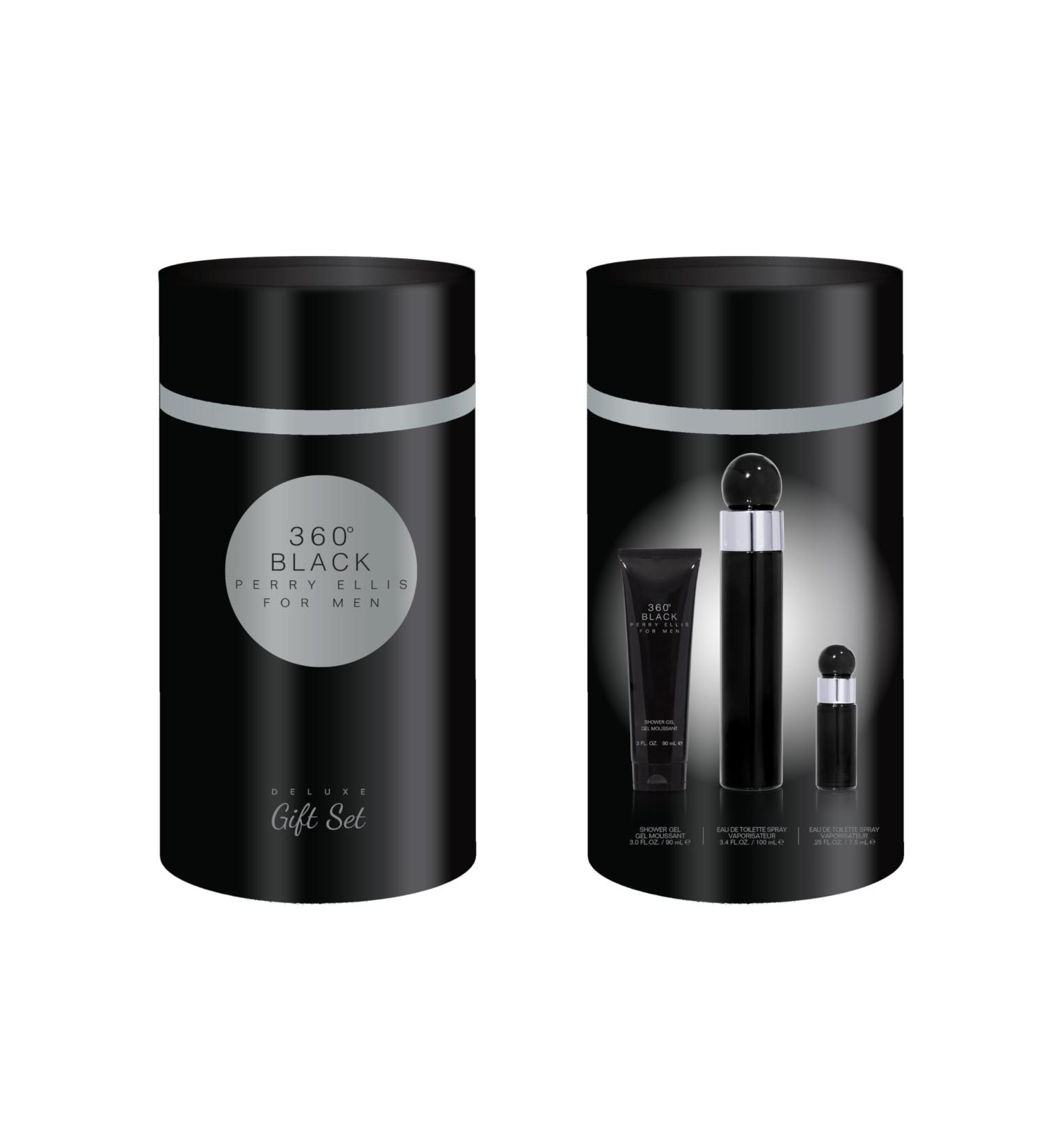Perry Ellis Fragrances Perry Ellis 360 Black Men's Cologne - 3-piece Gift Set - 3.4 Fl Oz EDT 3 oz Shower Gel .25 fl oz EDT mini travel spray - fresh woody clean long-lasting - Buy Online on SooperMarket.com