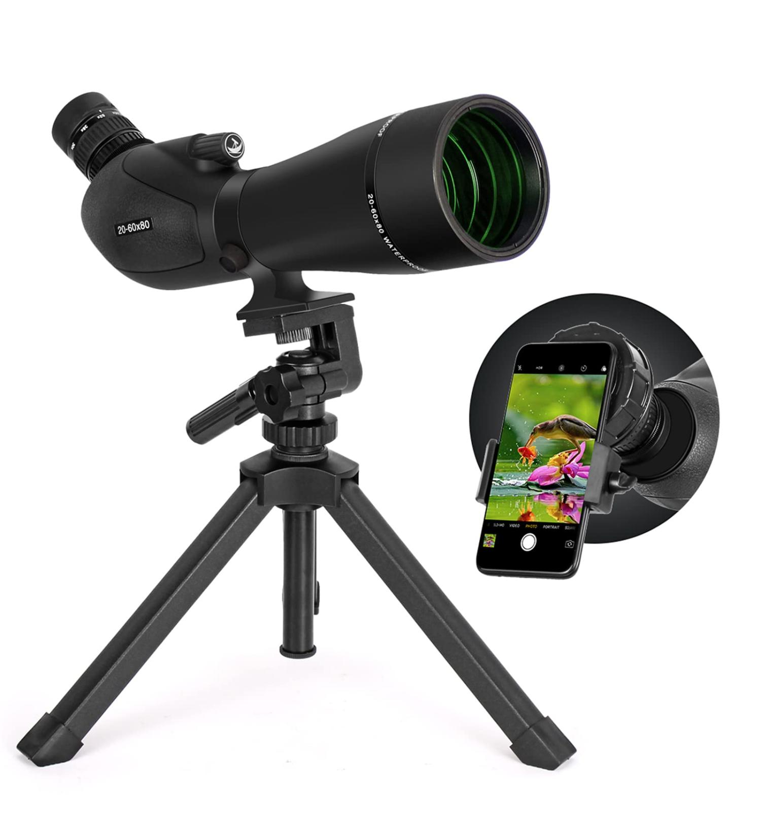 Gosky HD Spotting Scope 20-60x80mm with Tripod, Smartphone Adapter - Ideal for Bird Watching, Target Shooting, Hunting - BAK 4 Prism Spotter Scope for Wildlife Scenery - Buy Online on SooperMarket.com