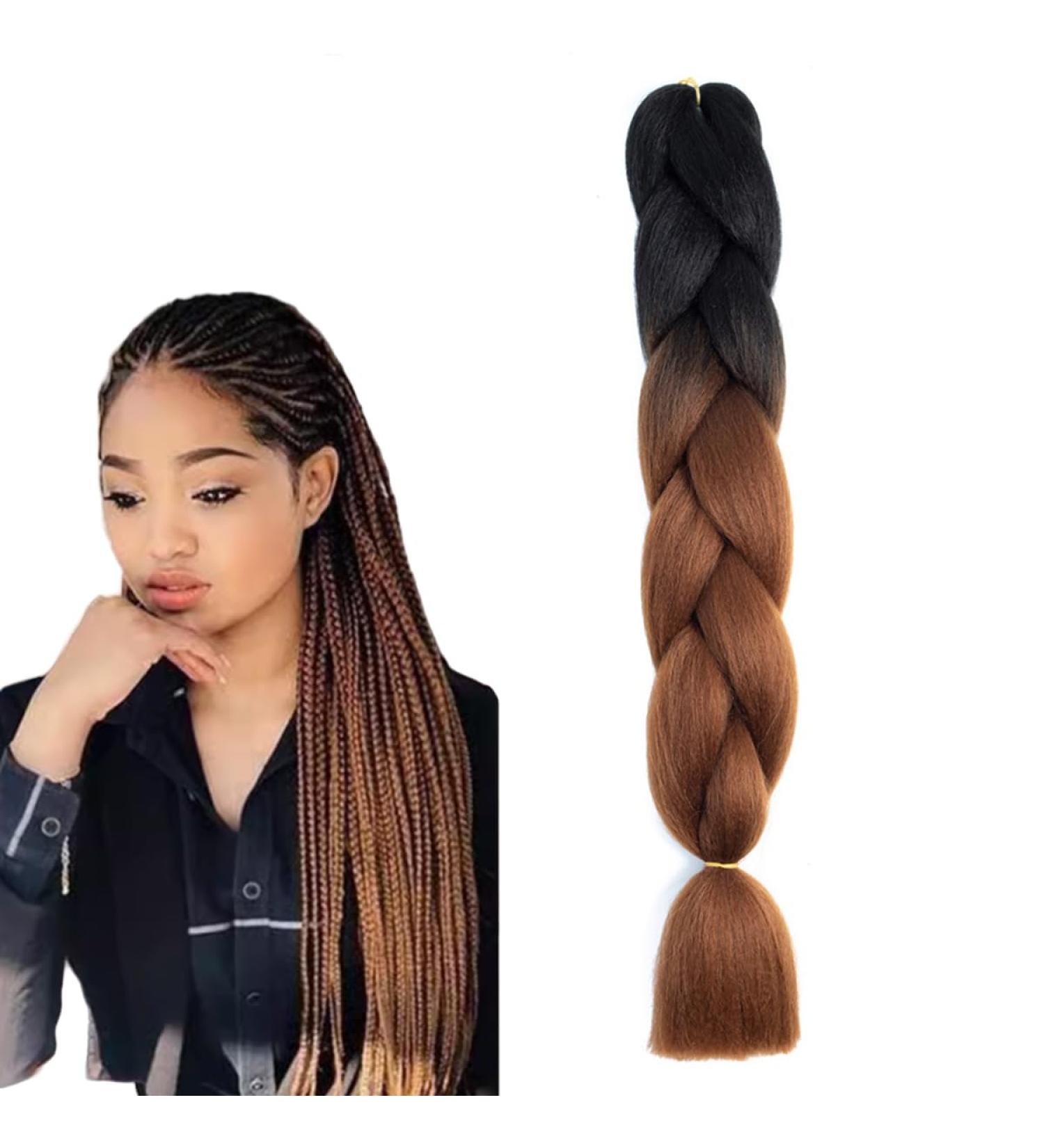 prinfantasy Halo Hair Extension Braiding Hair Extensions for Women's Gradient Big Braids Trendy Fashion Braid Hair for All Hairstyles Dark Root to Brown Braided Hair Extension GBBZ068 GBBZ068 24 inch - Buy Online on SooperMarket.com