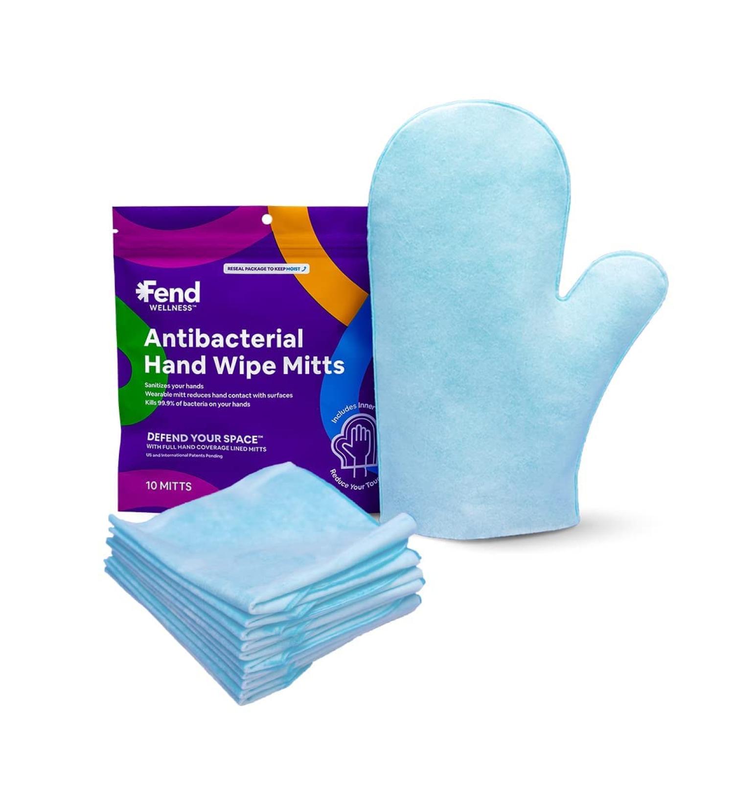 Fend Wellness 75% Alcohol Hand Wipes - Mitt Wearable Pre-moistened Mitten-Shaped Sanitizer with Protective Liner - Full Hand Coverage - 10 Wipe Mitts Set - Buy Online on SooperMarket.com