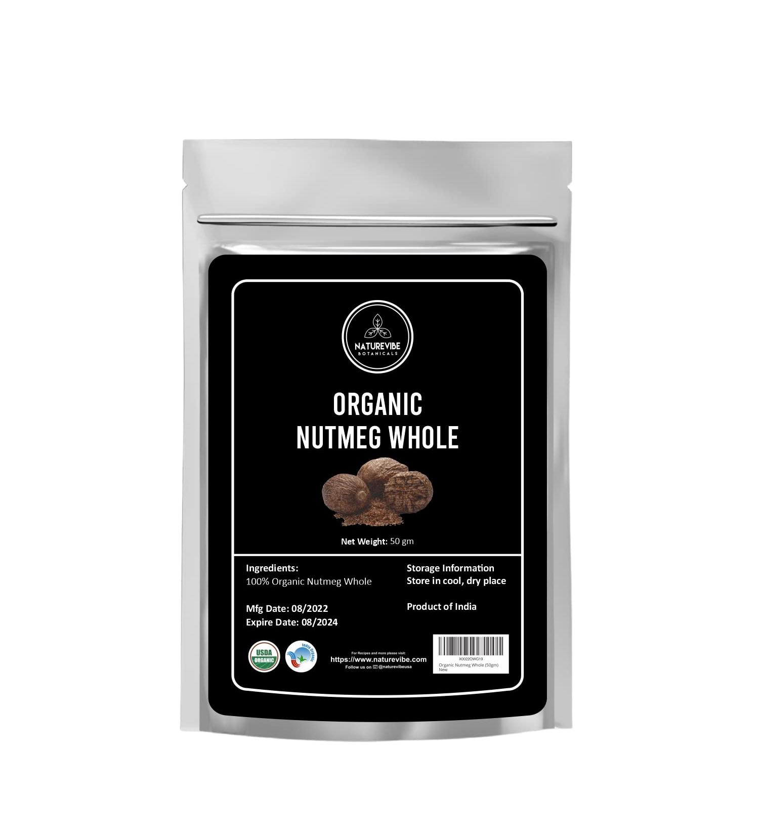Naturevibe Botanicals Organic Nutmeg Whole 1.76oz (50gm) | Non-GMO, Gluten Free Indian Spice - Buy Online on SooperMarket.com