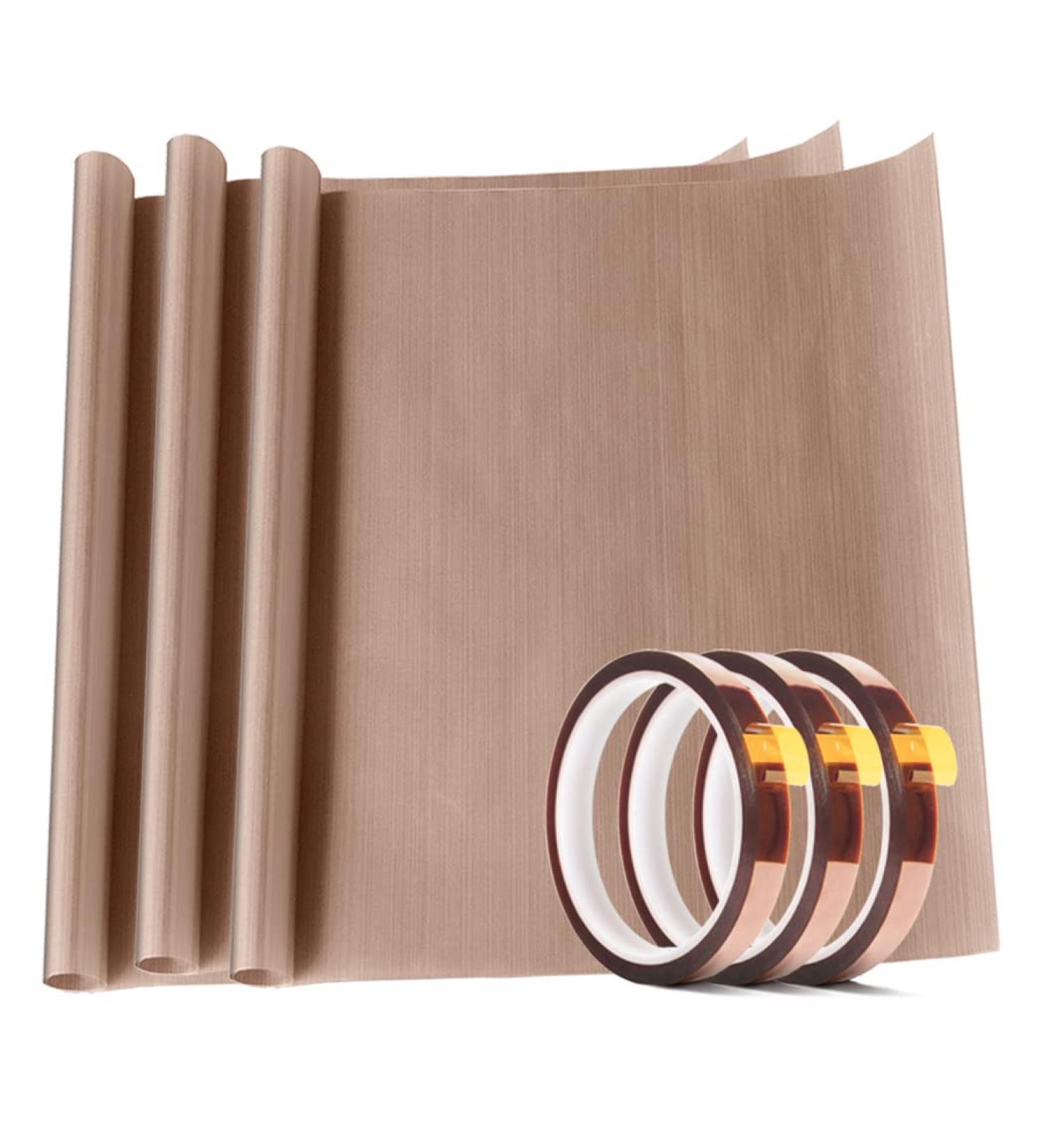 3 Pack PTFE Teflon Sheet & 3 Rolls Heat Resistant Tape for Heat Press Machines - 12 x 16 inch - Buy Online on SooperMarket.com