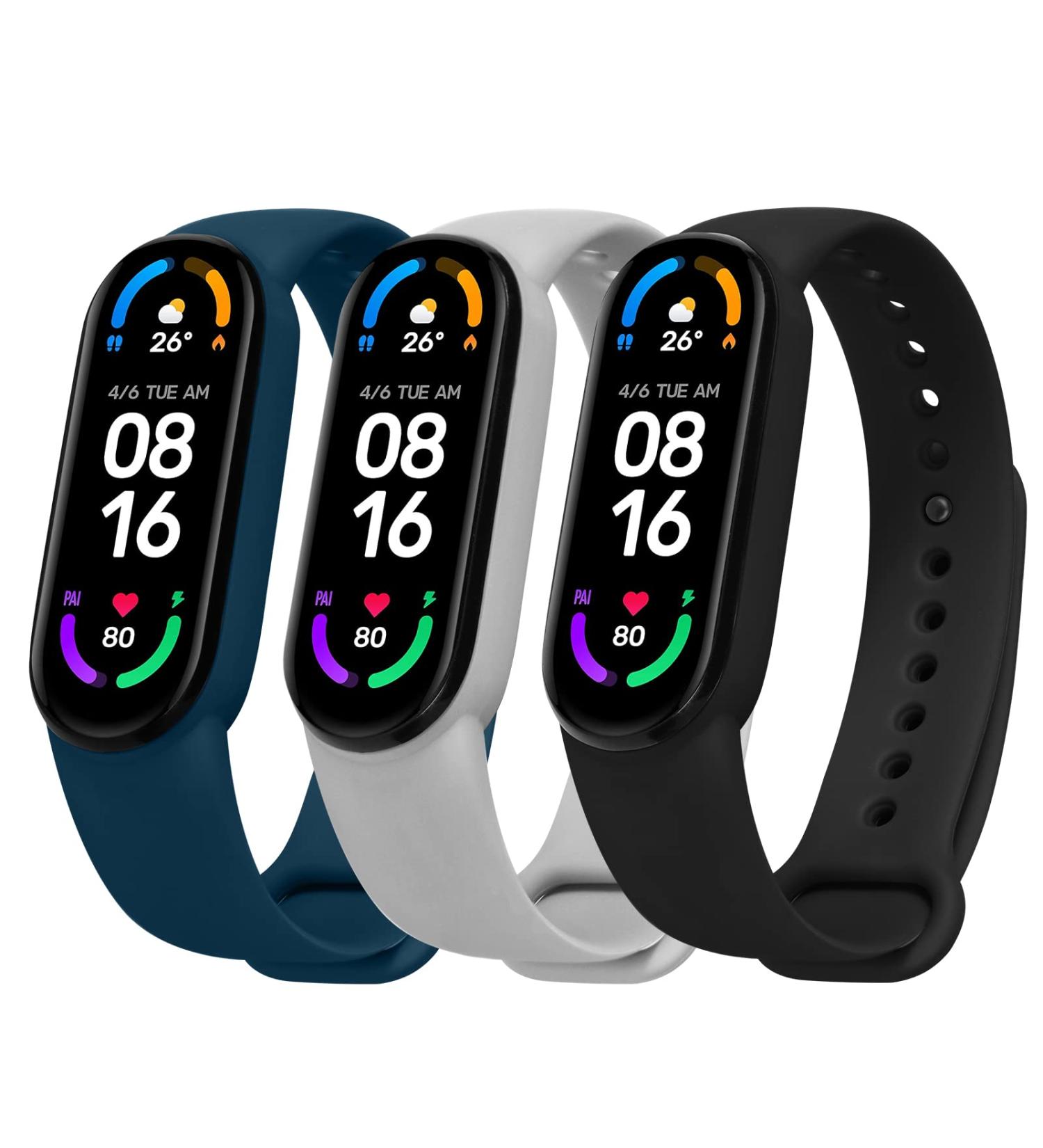 Buy Ainiv Adjustable Fitness Bracelets for Xiaomi Mi Band 3/4/5/6/7/8 - Waterproof Silicone/Nylon/Stainless Steel - 3-Pack in Black/Gray/Blue - Buy Online on SooperMarket.com