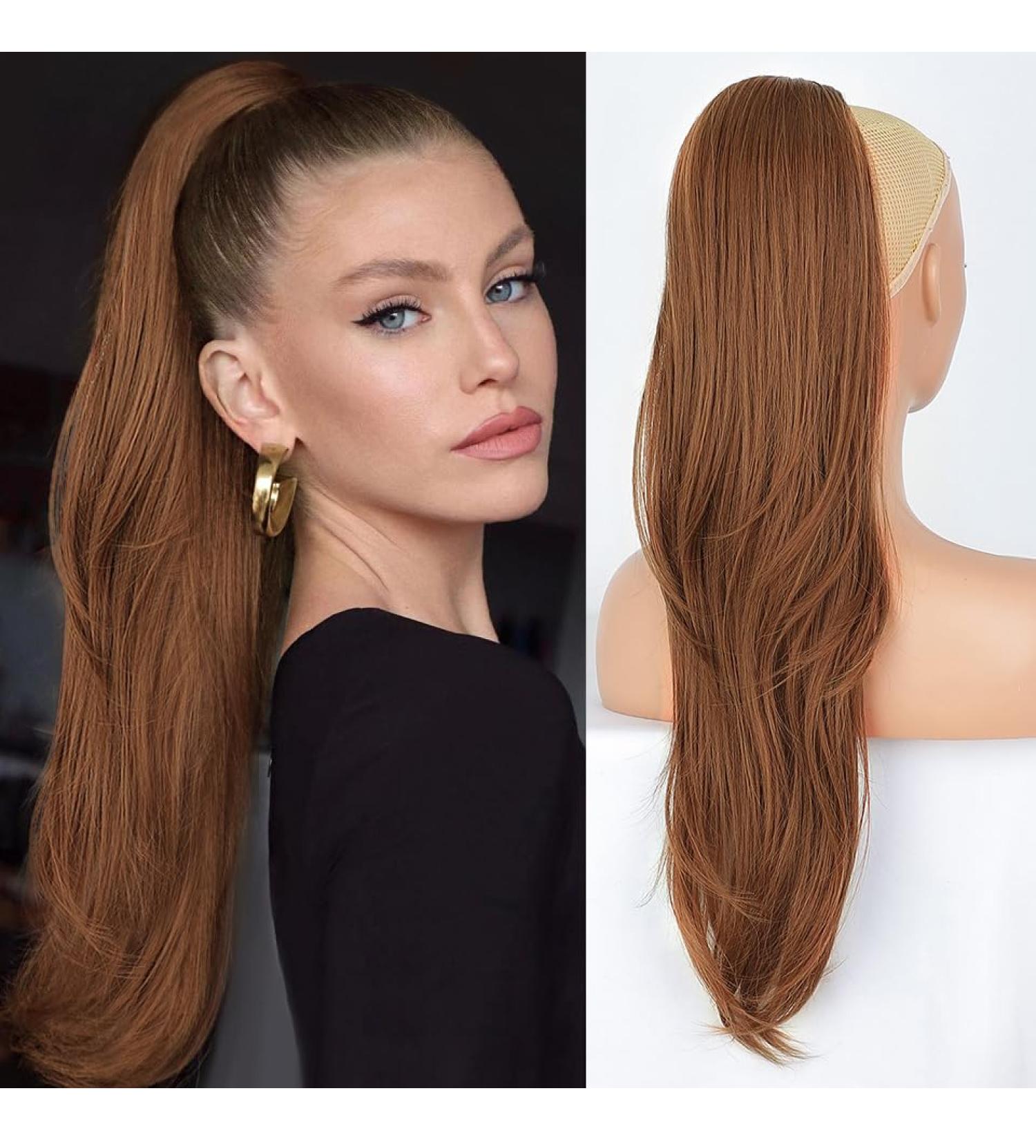 PORSMEER Auburn Brown Synthetic Drawstring Ponytail Extension - 26 Inch Natural Straight Wavy Hairpiece for Women and Girls - Buy Online on SooperMarket.com