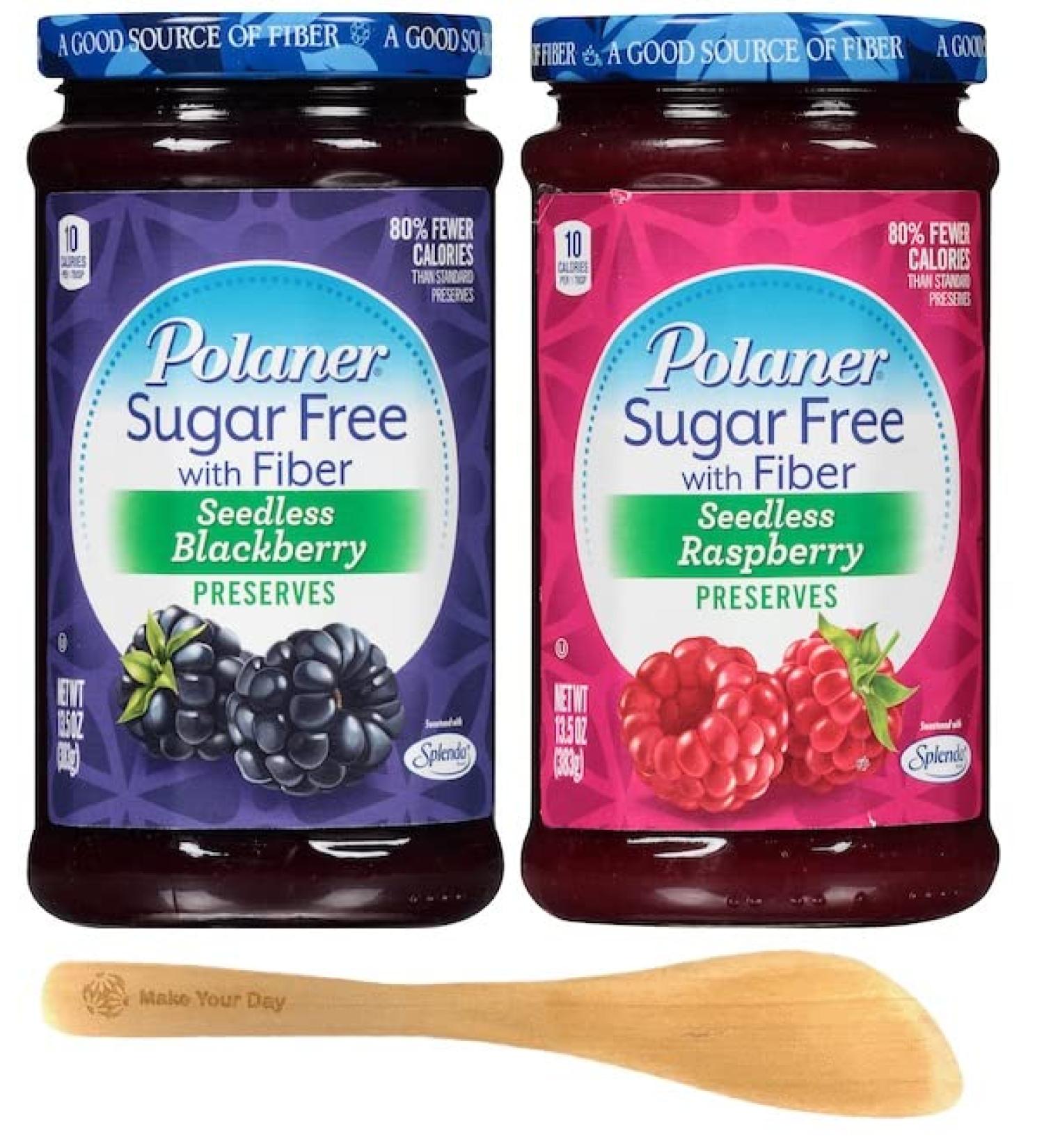 Polaner Seedless Sugar Free Blackberry & Raspberry Preserves with Fiber 13.5oz (Pack of 2) + Make Your Day Spreader - Buy Online on SooperMarket.com