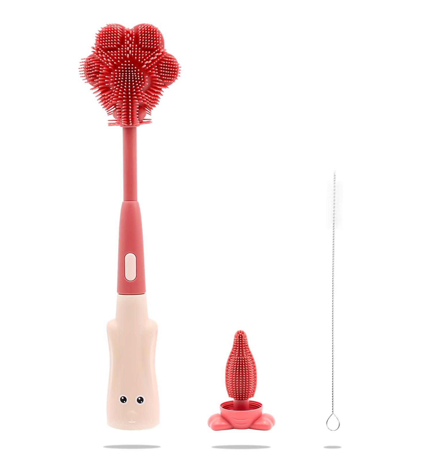 3-in-1 Red Baby Bottle Cleaning Brush Kit - For Bottles, Nipples, and More - Buy Online on SooperMarket.com