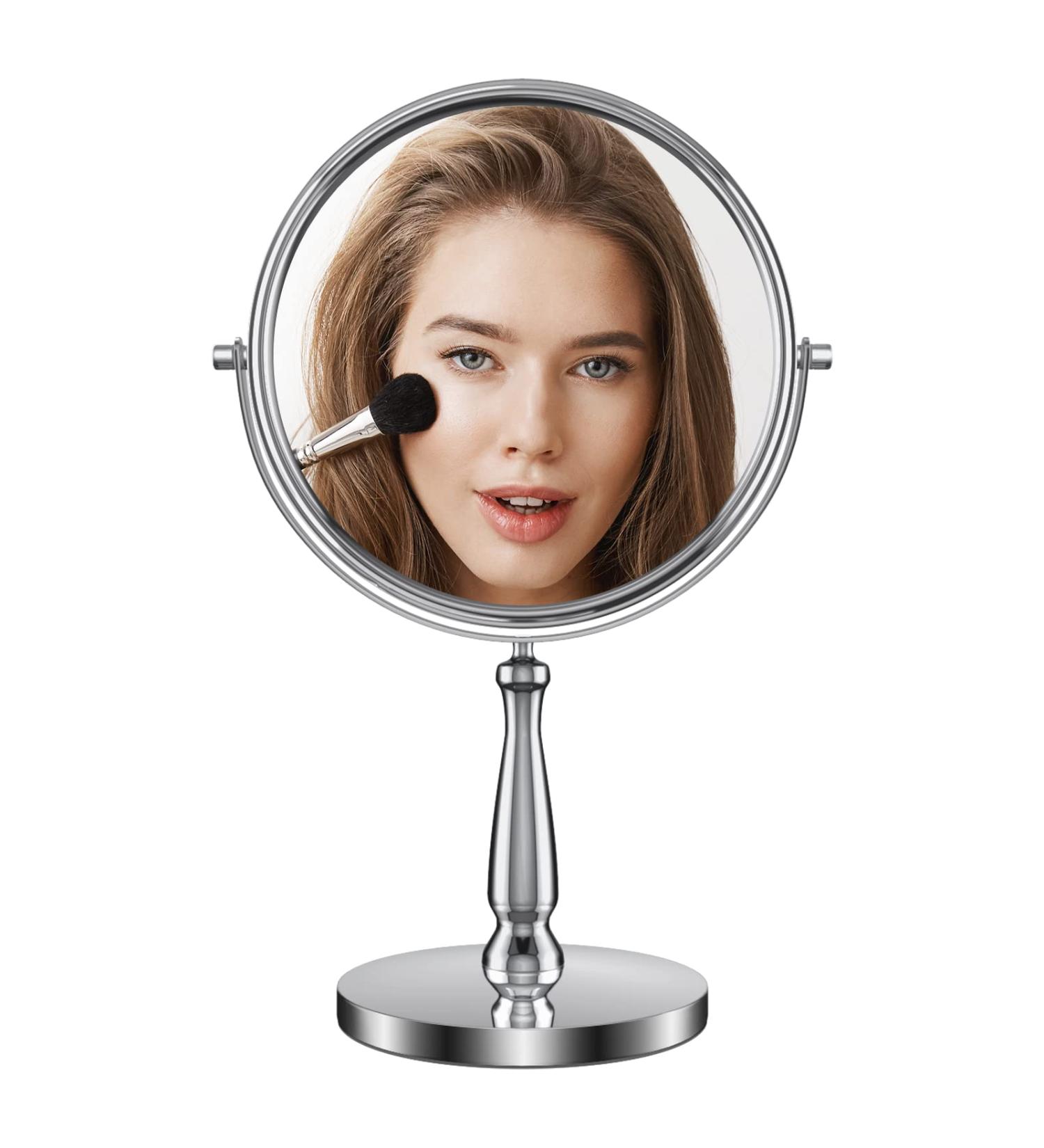 Zelaxy 8 Large Makeup Vanity Mirror | Double Sided 1X 10X Magnification | 360 Swivel Round Mirror with Stand | High Definition | Chrome Finish | Silver - Buy Online on SooperMarket.com