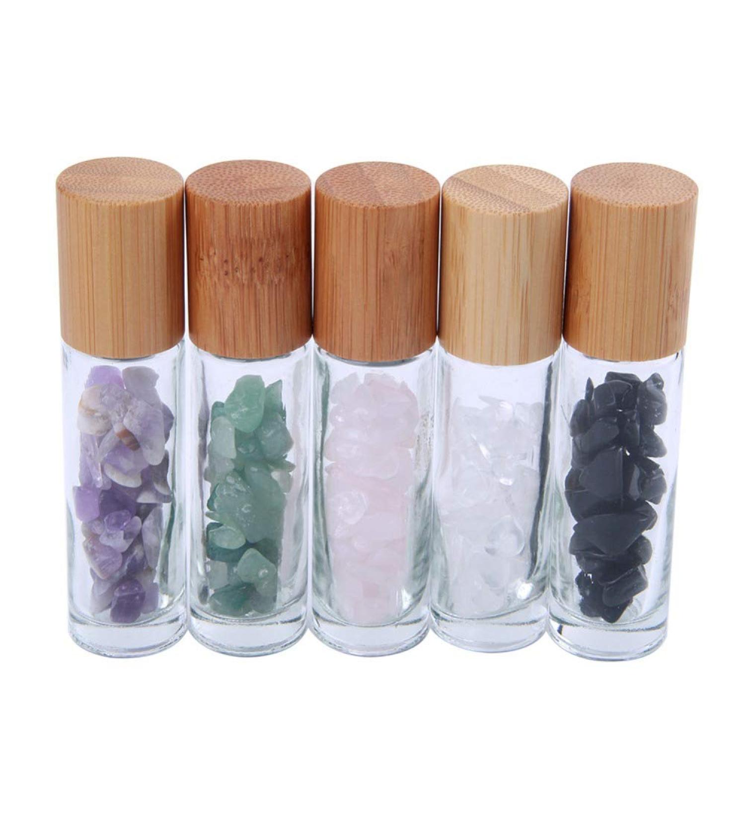 Constore Gemstone Roller Bottles - 5 PCS 10ML Refillable Roll On Bottles with Healing Crystal Chips - Ideal for Perfumes and Aromatherapy Oils - Buy Online on SooperMarket.com