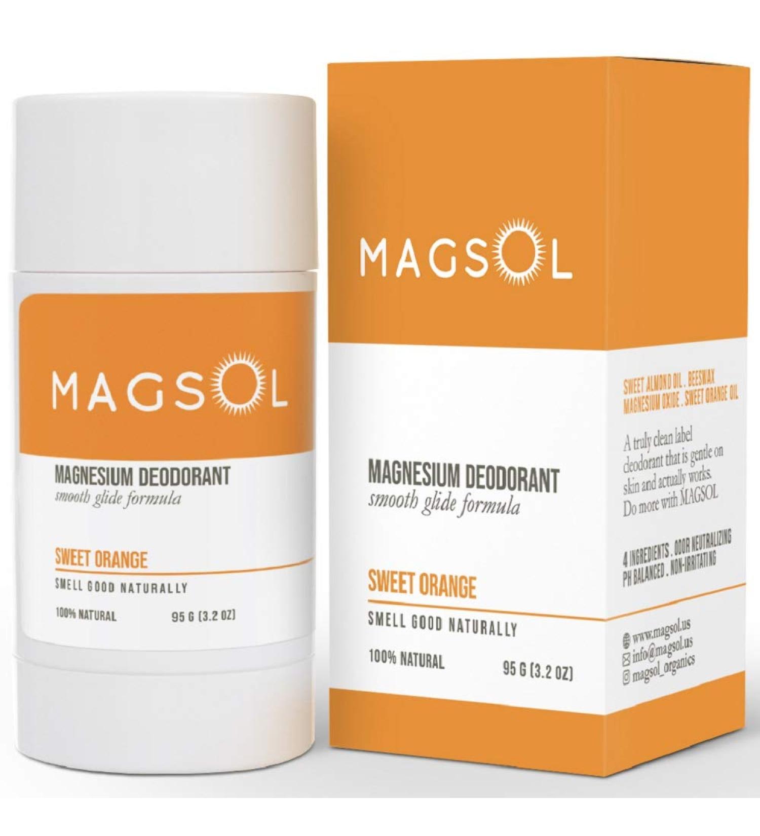 Organic Magsol Magnesium Deodorant - Sweet Orange 3.2 oz (95 g) | Aluminum-Free Natural Deodorant - Buy Online on SooperMarket.com