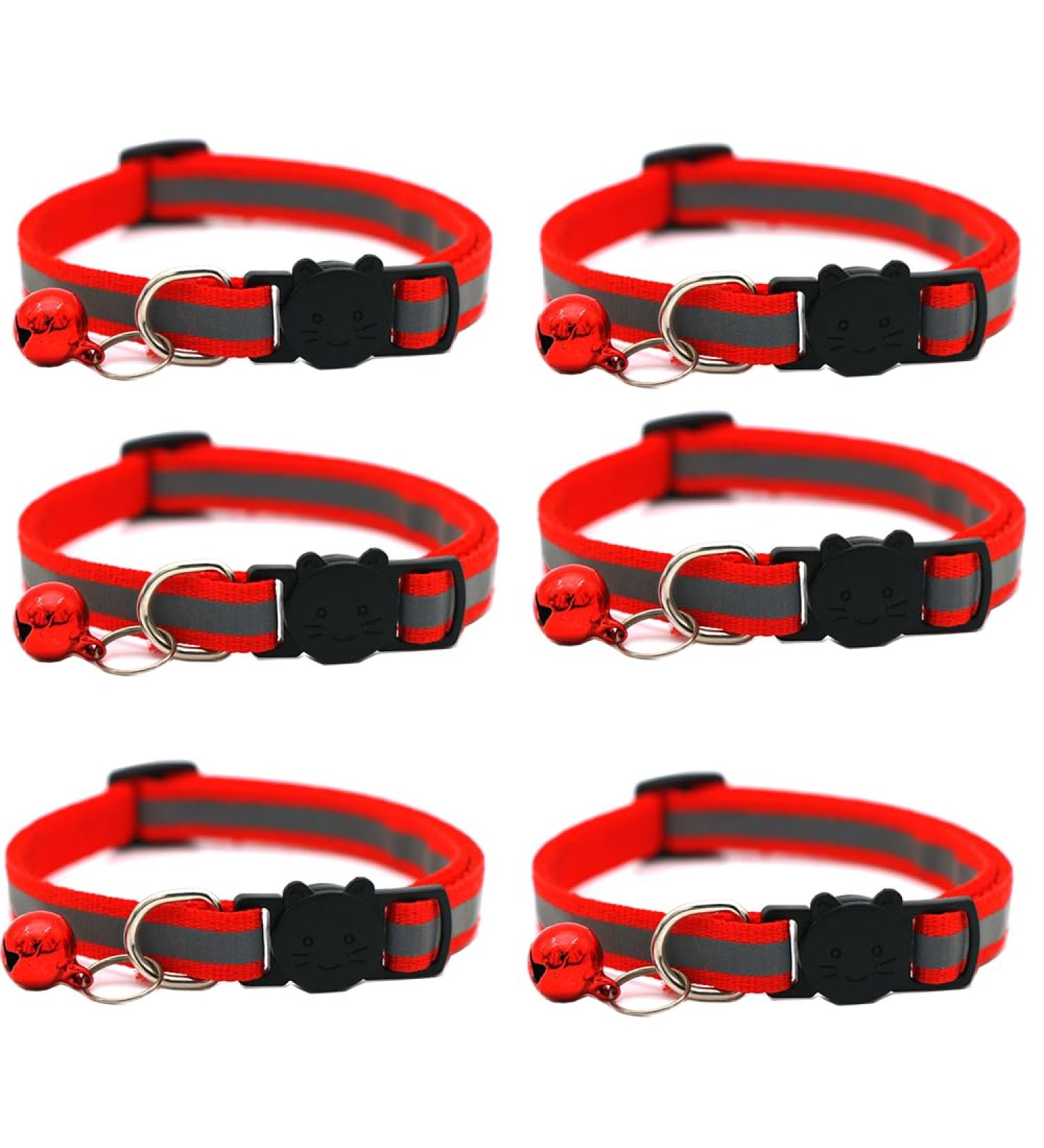 Hepplly 6-Pack Quick Release Reflective Cat Collars with Bell - Red Kitten Accessories for Safety & Style - Buy Online on SooperMarket.com