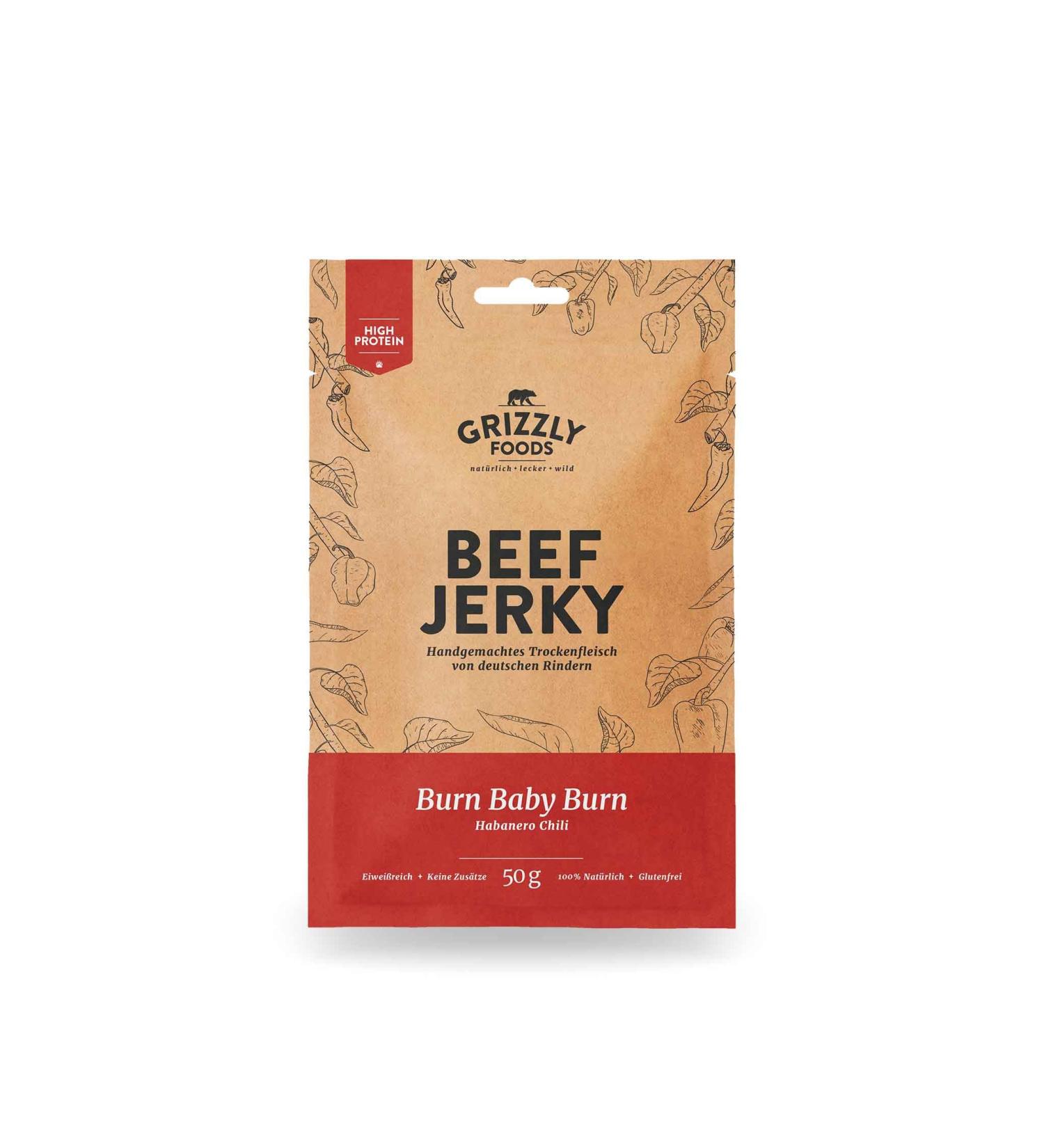 Buy German Beef Jerky - Pack of 5 (250g) | Premium Dried Beef | Burn Baby Burn - International Shipping Available - Buy Online on SooperMarket.com