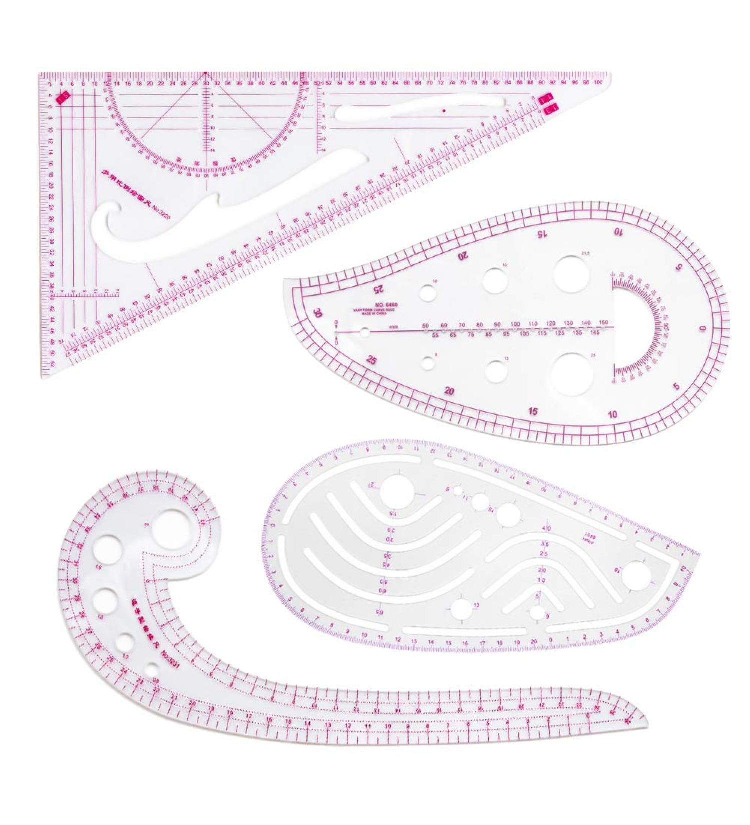 HLZC Fashion Clear Metric Sewing Ruler Set - 4-Piece Pink French Curve Pattern Making Kit - Buy Online on SooperMarket.com
