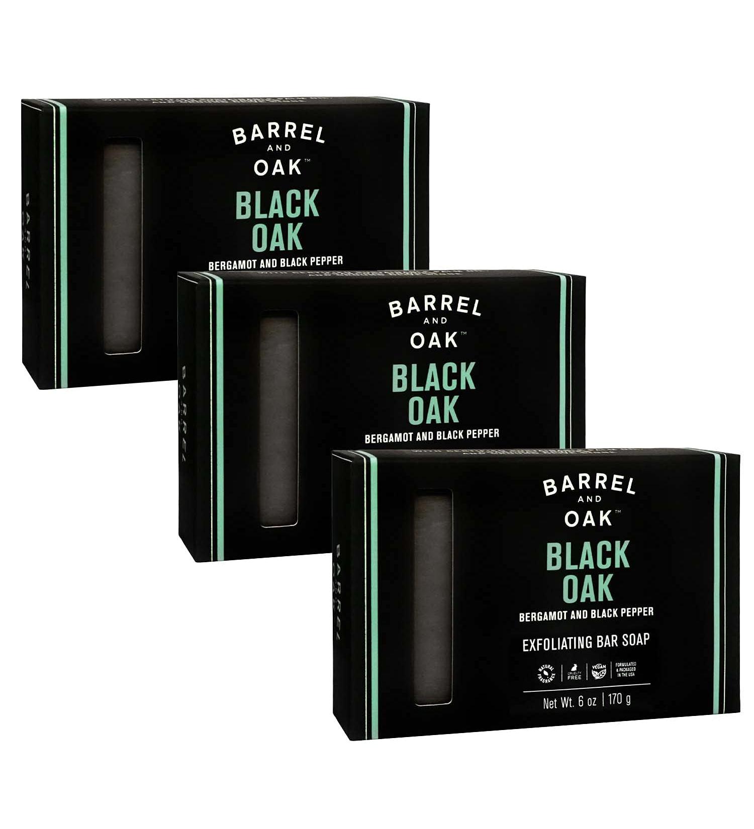 Barrel and Oak Exfoliating Bar Soap for Men - Natural Exfoliator with Charcoal Powder and Olive Stone - Sustainable Palm Oil - Deep Cleans Pores - Removes Dead Skin - 6 oz 3-Pack - Buy Online on SooperMarket.com