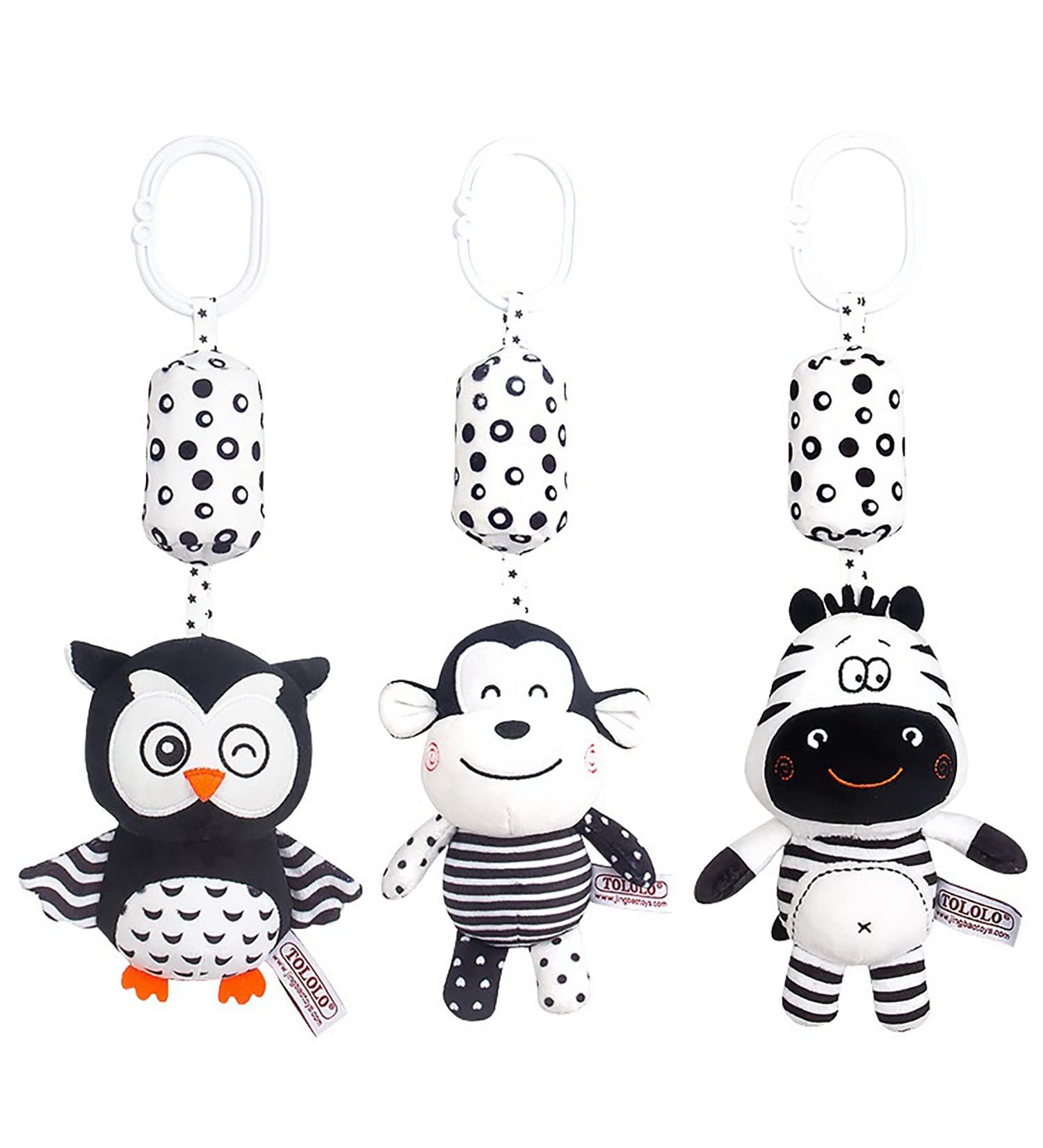 Eikada Baby Rattling Toys - High Contrast Black & White Newborn Plush Toys for Car Seat Baby Bed & Stroller (3 Pack) - Buy Online on SooperMarket.com