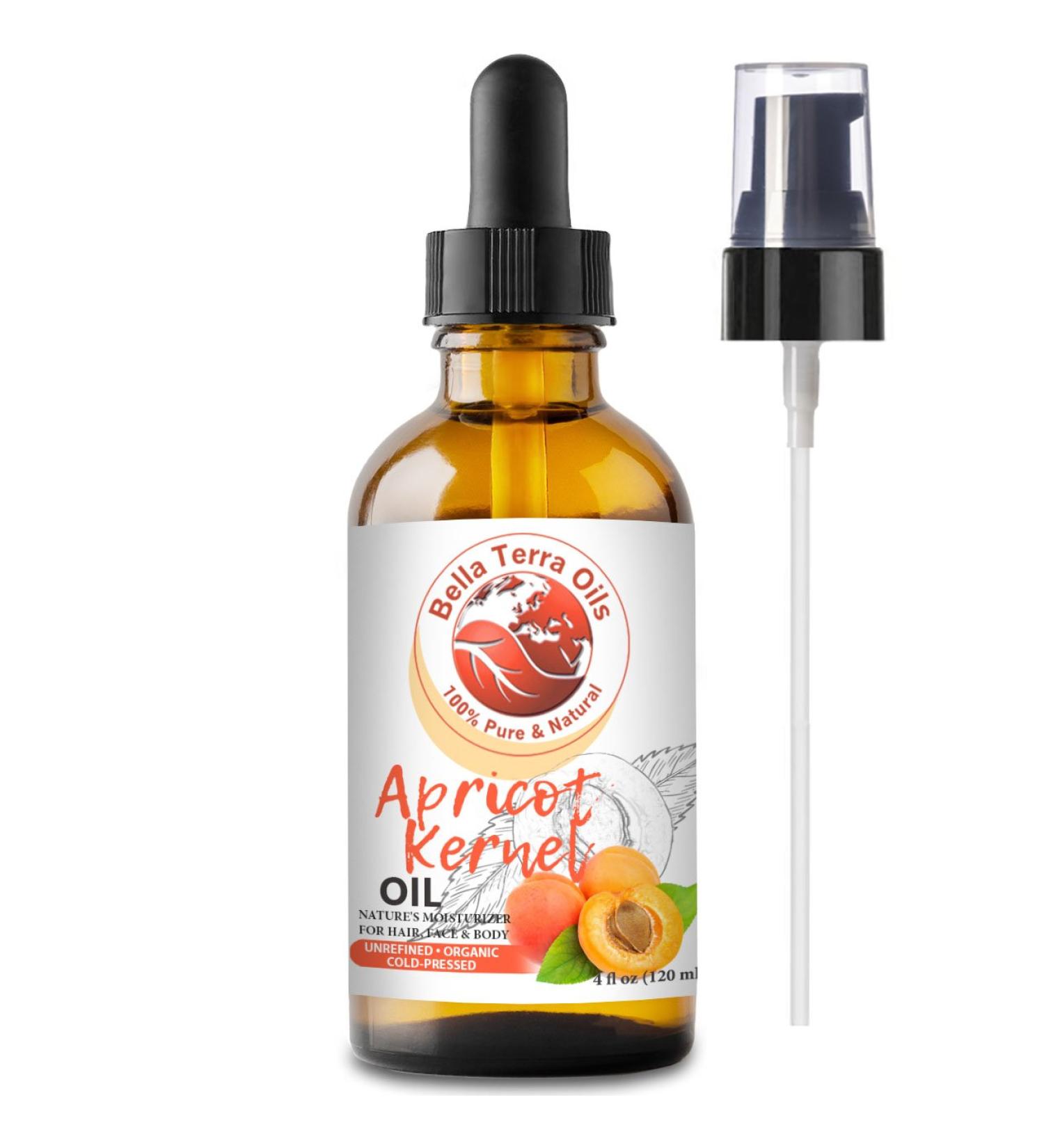 Organic Apricot Kernel Oil 4oz - Cold-Pressed, Unrefined, Chemical-Free - Natural Moisturizer for Hair, Face, Body, Nails - Rich in Antioxidants - Bella Terra Oils - Buy Online on SooperMarket.com