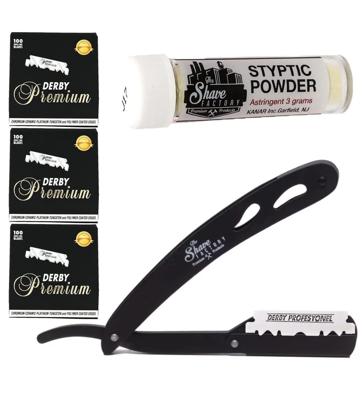 Buy The Shave Factory Premium Starter Shave Kit - Straight Edge & Single Edge Razor with Styptic Powder | International Shipping Available - Buy Online on SooperMarket.com