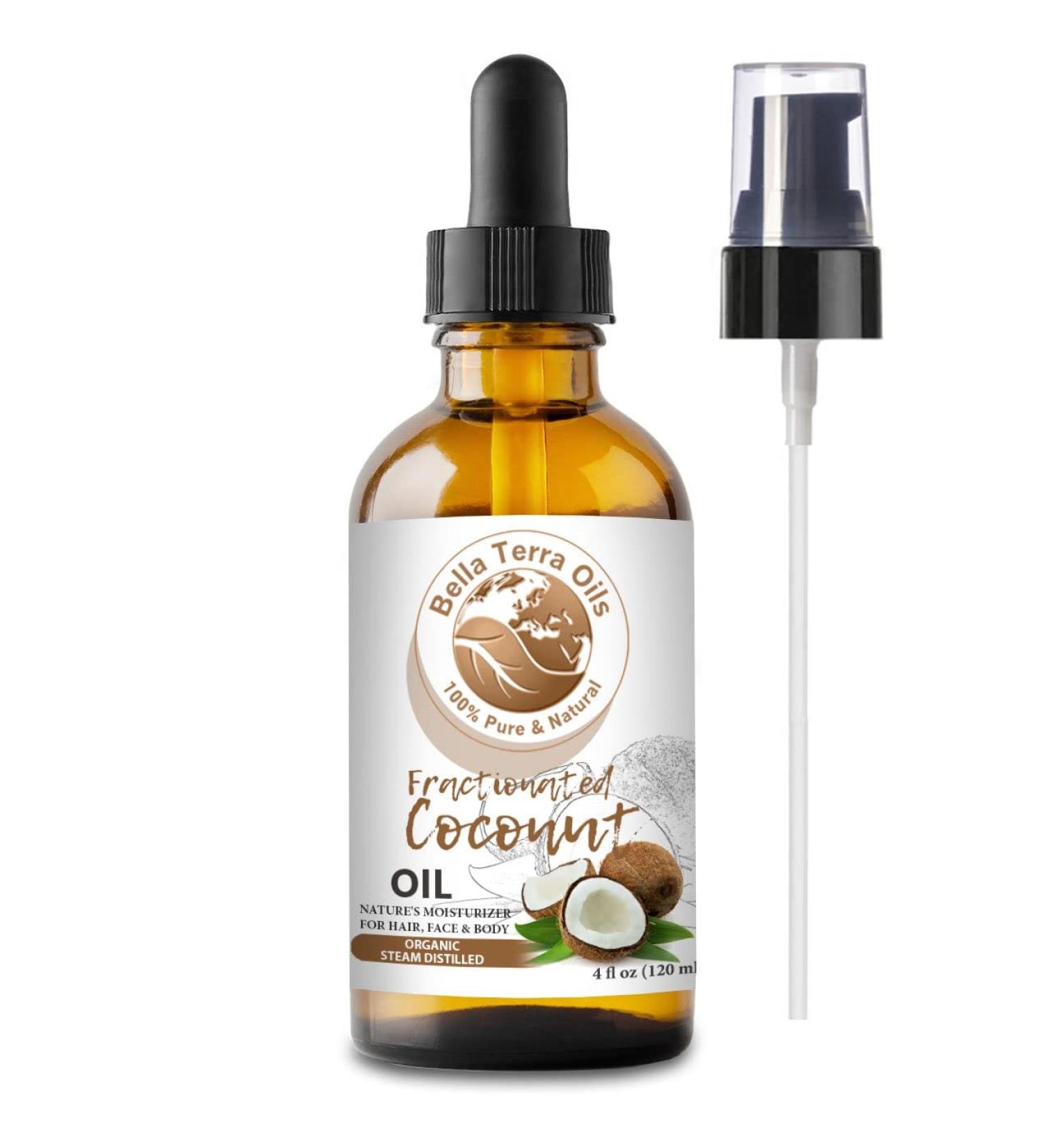 Bella Terra Oils Coconut Oil Fractionated 4oz - 100% Pure Organic Liquid Carrier Oil for Essential Oils - Natural Moisturizer for Hair, Skin, Nails, Stretch Marks - Buy Online on SooperMarket.com