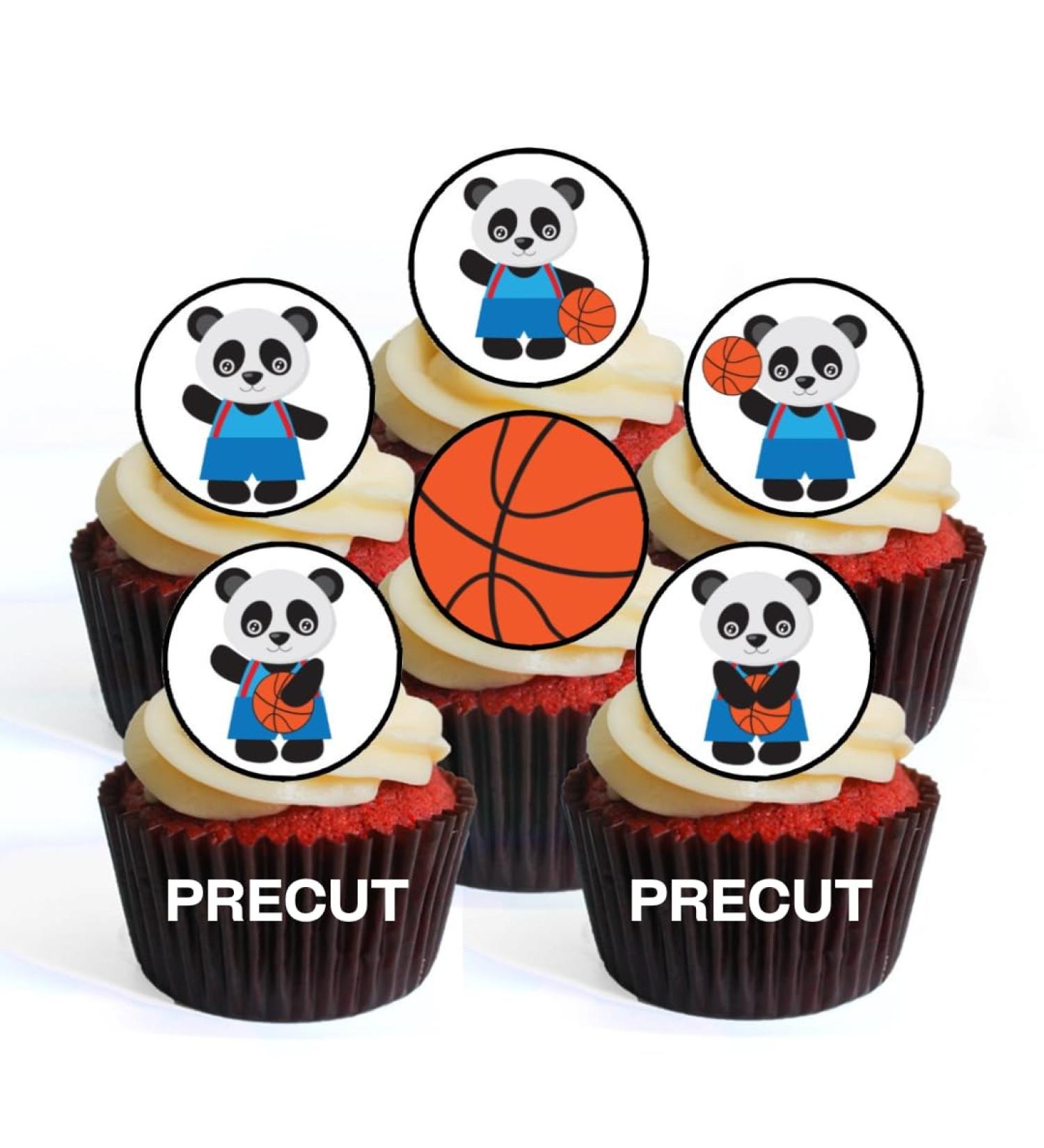 PRECUT Basketball Panda Edible Cupcake Toppers - Basketball Theme Premium Thickness SWEETENED VANILLA - wafer card disc cake decorations (Pack of 24) - Buy Online on SooperMarket.com