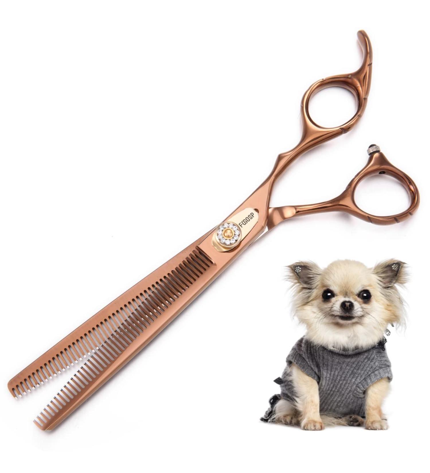 FOGOSP 7 Professional Dog Thinning Shears | Double Sided 48 Teeth Blender Scissors | 25% Thinning Rate Japan 440C (Bronze) - Buy Online on SooperMarket.com