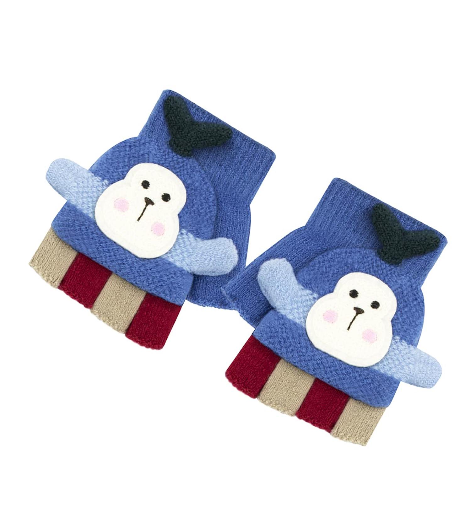 Kids Winter Warm Half Finger Mittens | Cartoon Knitted Gloves 1-5 Years | Blue - Buy Online on SooperMarket.com