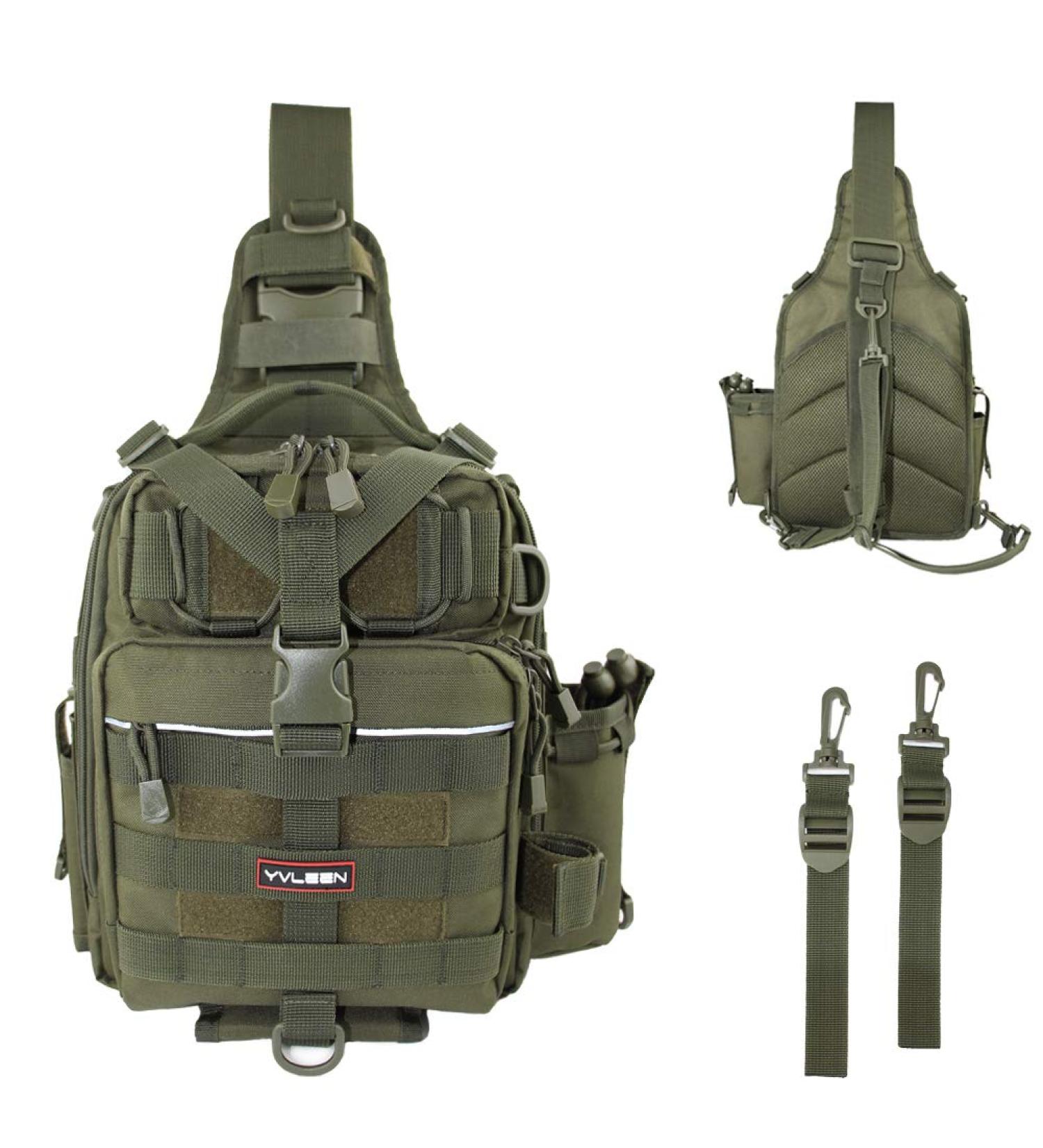 YVLEEN Fishing Tackle Backpack with Rod Holder | Water-Resistant Fishing Gear Bag for Men | Army Green | Standard Size 11.8x8.6x4.3inch - Buy Online on SooperMarket.com