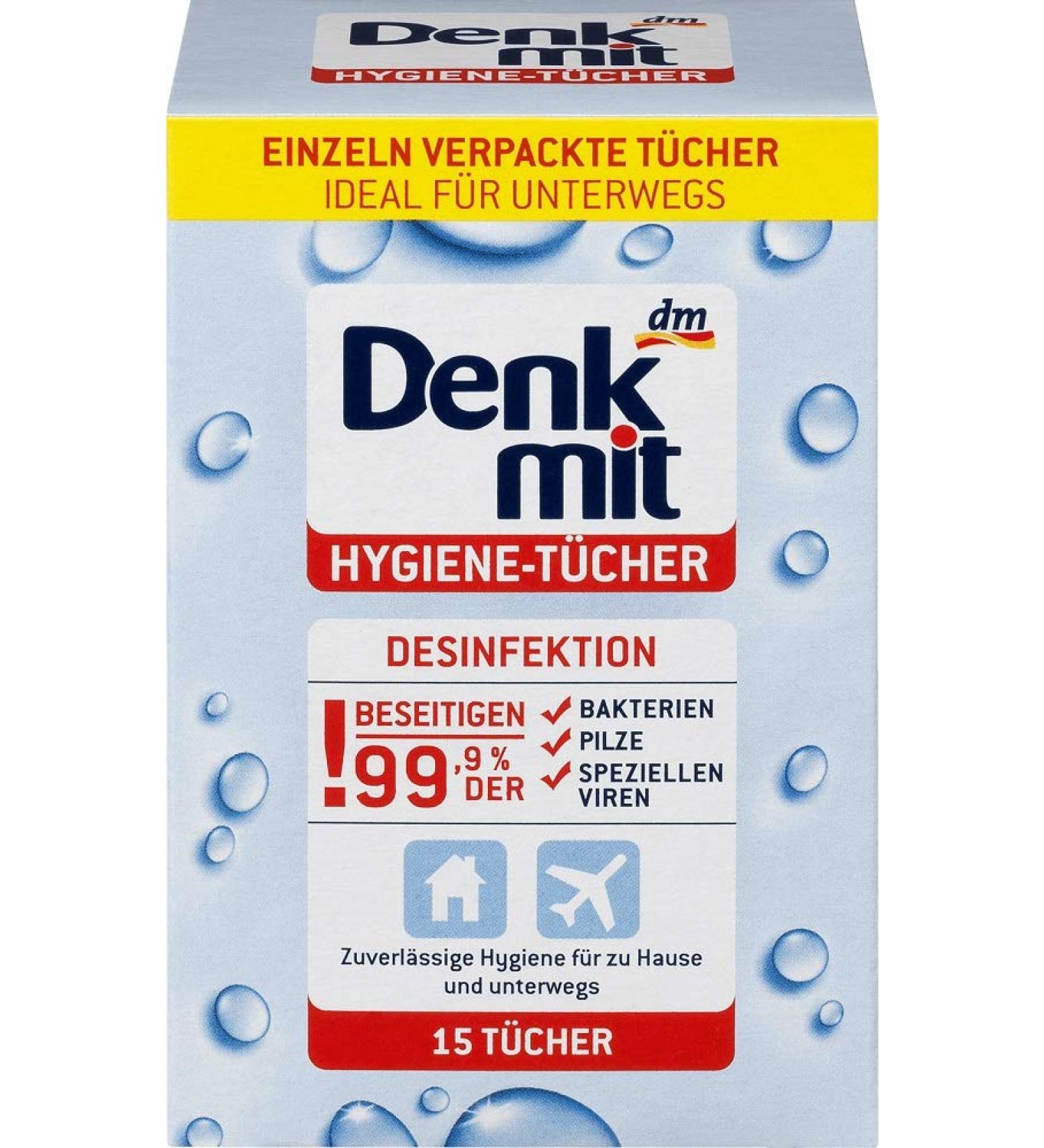 Denkmit hygiene wipes 15 pack - protection against viruses and bacteria